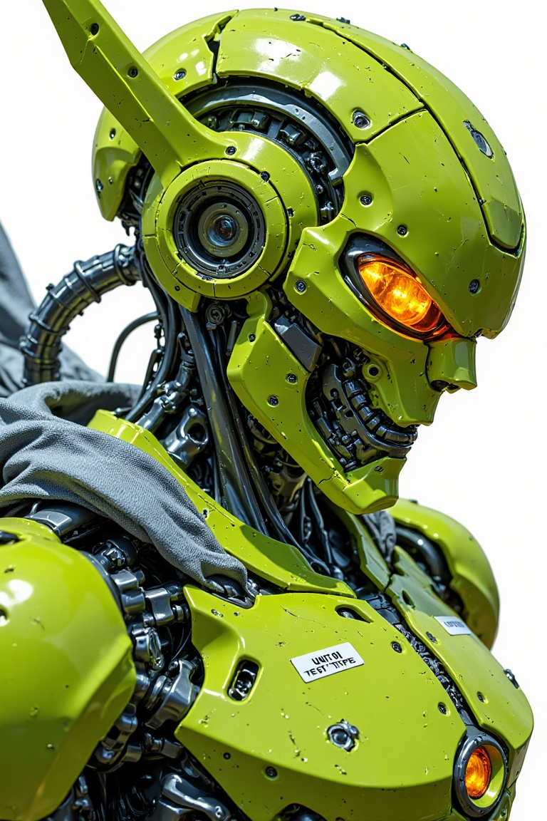cyclops A detailed close-up photograph of a hyper-realistic robot head and upper torso,  rendered in a high-gloss,  transl...