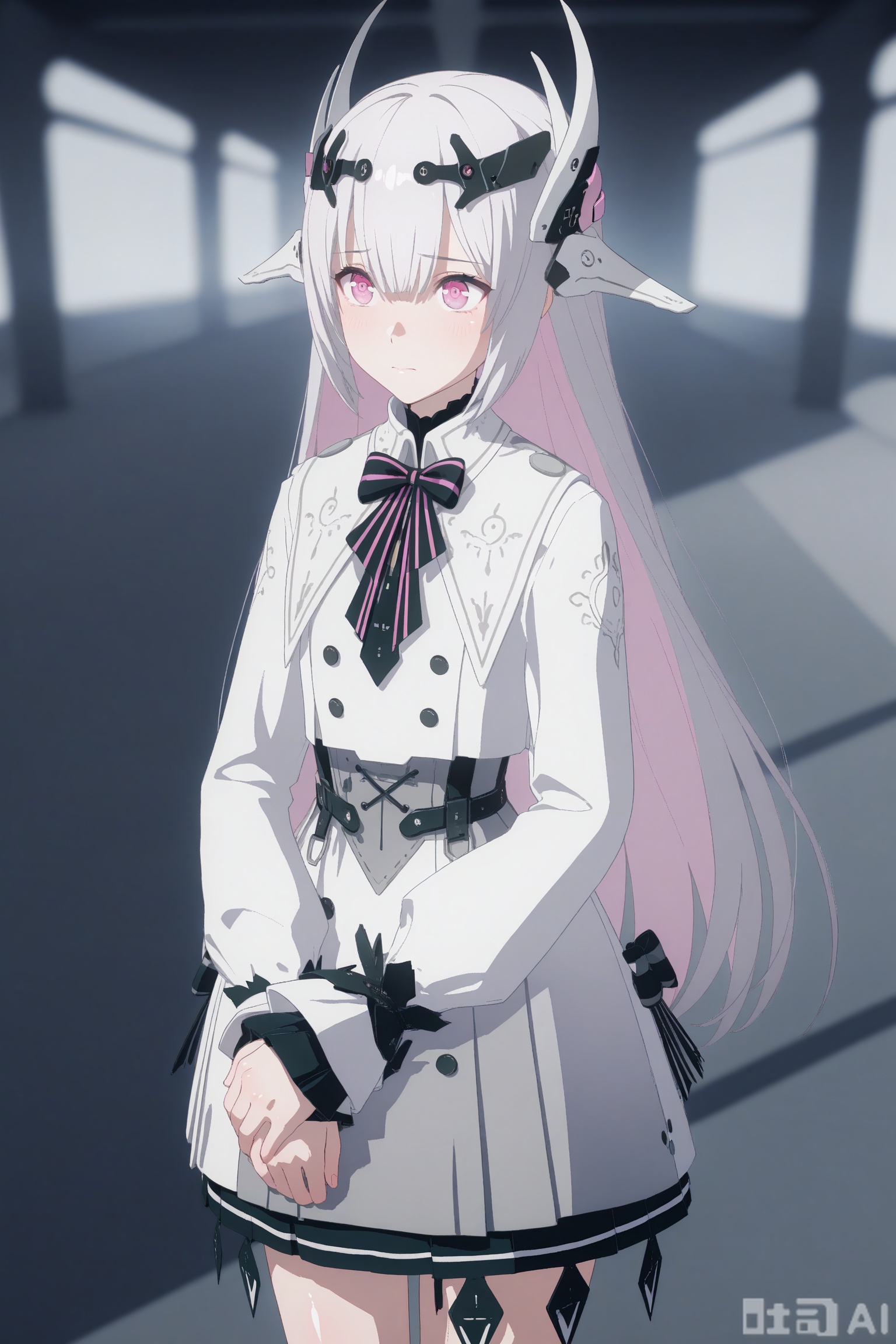masterpiece,very aware,highres,absurdres,newest,best quality,loli,petite,high quality,
//,
1girl,,liv,liv-eclipse/(punishing gray raven), solo, long hair, bangs, white hair, pink eyes, headgear,white coat, pink inner hair,cowboy shot
//,
official art,depth of field,detailed light,blurry background,best shadow,shiny skin,cinematic lighting,ray tracing,
amazing quality,very aesthetic,absurdres,beast quality,ultra detailed,newest,8K,HDR,
//,
,,
