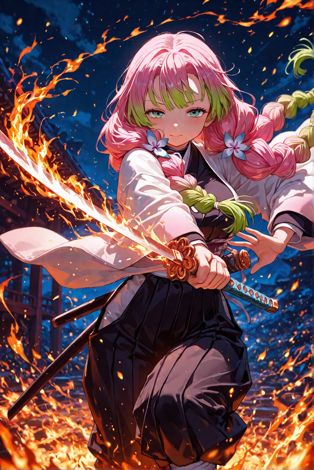lovely,  mitsuri kanroji costume,  floating on Tensor.Art