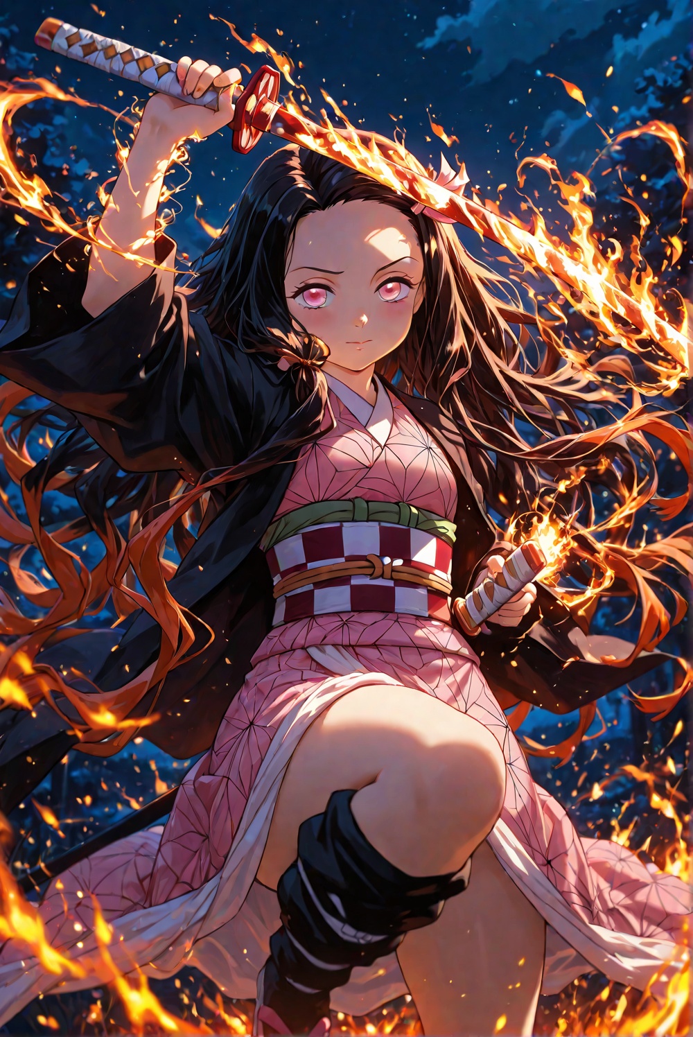 kamado nezuko from demon slayer,  kamado nezuko costume,  floating on Tensor.Art