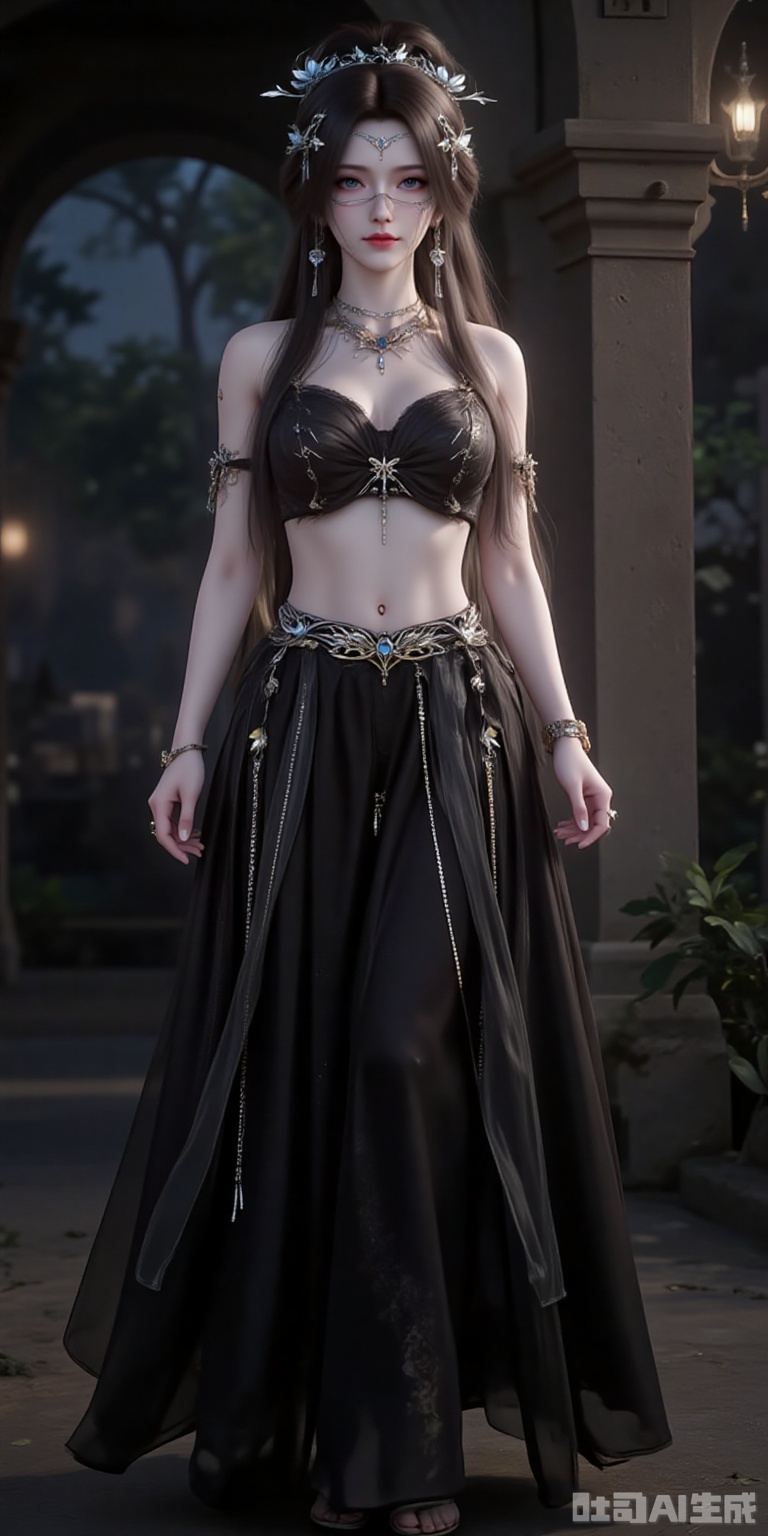 ,fuzhuang,1girl,solo,jewelry,bracelet,navel,skirt,midriff,necklace,long skirt,earrings,black skirt,standing,full body,armlet,,
close-up details,outstanding style,adding a touch of dimension to your images without compromising details,close-up,,lvjing,, anmiaoyi,
1girl,solo,jewelry,earrings,brown hair,looking at viewer,hair ornament,long hair,veil,large breasts,cleavage,mouth veil, lvjing,baoshi,pifu,(shadow:1.2)


