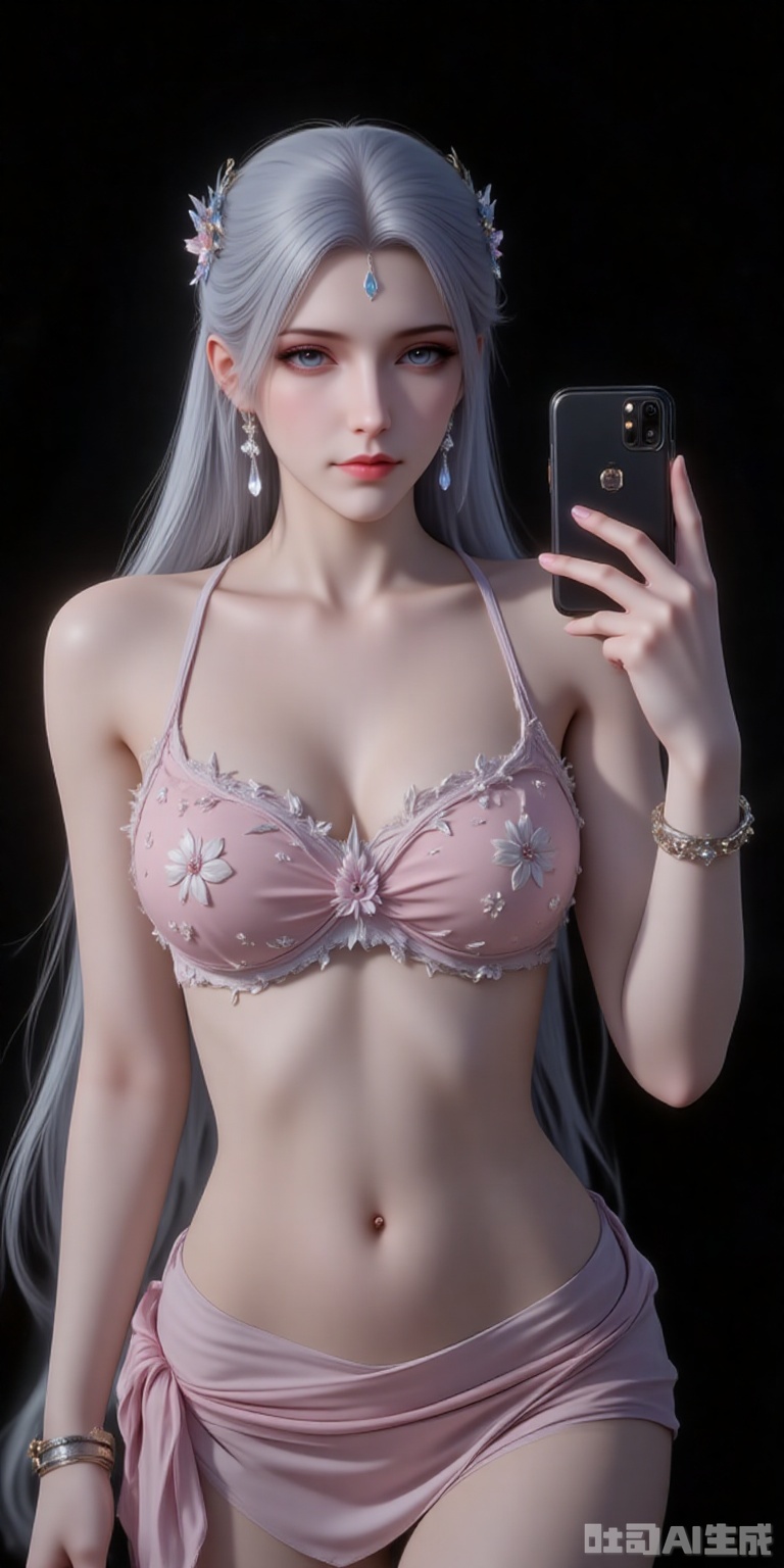 bijini,1girl,solo,jewelry,long hair,swimsuit,sarong,breasts,bikini,bracelet,selfie,navel,phone,collarbone,flower,black hair,floral print,brown hair,cellphone,cleavage,skirt,cowboy shot,earrings,holding,black_background,simple background,
close-up details,outstanding style,adding a touch of dimension to your images without compromising details,close-up,,lvjing,, anmiaoyi,
xuedi,white hair,long hair,blue eyes,fair_skin,jewelry,earrings,headpiece,eyeshadow,light blue eye shadow,(shadow:1.2)

