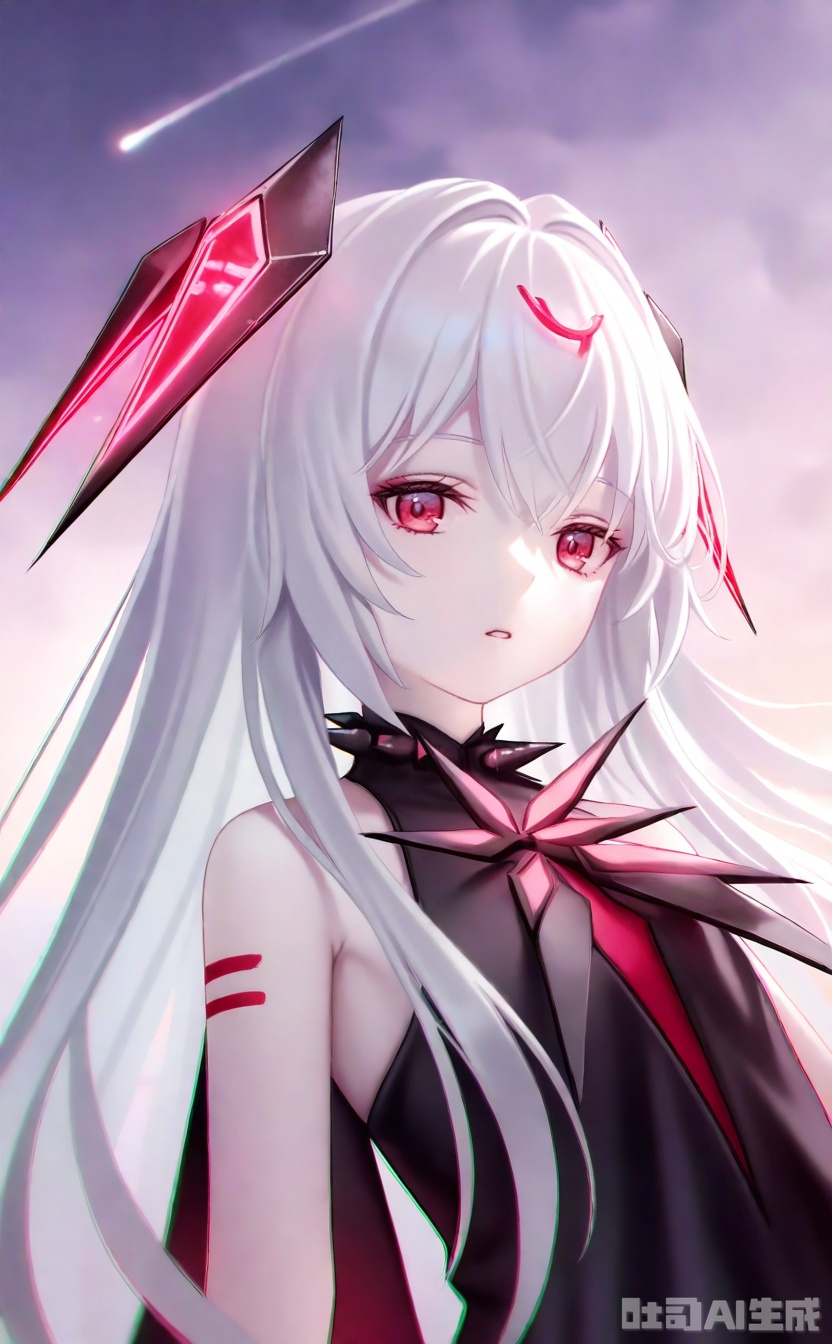masterpiece,very aware,highres,absurdres,newest,best quality,loli,petite,high quality,chromatic_aberration,White Theme,
//,
khaos,1girl, looking at viewer,long hair, bangs, red eyes, dress,black dress, bare shoulders, white hair, headgear, pale skin, upper body, cloudy sky,shooting star,
//,
photorealistic,Artist:na-ga,(quasarcake:0.2),(wanke:0.9),[Artist:chen bin],Artist:tidsean,[Artist:sk (askzy)],(artist:tokkyu:0.5),(artist:momoko (momopoco):0.5),Artist:himitsu_(hi_mi_tsu_2),