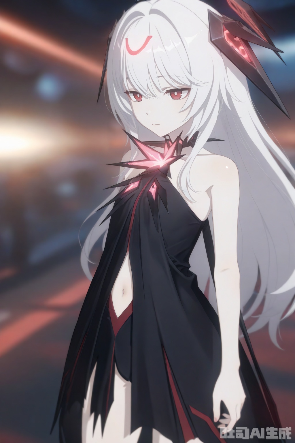 masterpiece,very aware,highres,absurdres,newest,best quality,loli,petite,high quality,
//,
khaos,1girl, long hair, bangs, red eyes, dress,black dress, bare shoulders, white hair, headgear, pale skin,navel,expressionless,
//,
official art,depth of field,detailed light,blurry background,best shadow,shiny skin,cinematic lighting,ray tracing,
amazing quality,very aesthetic,absurdres,beast quality,ultra detailed,newest,8K,HDR,
//,
,,