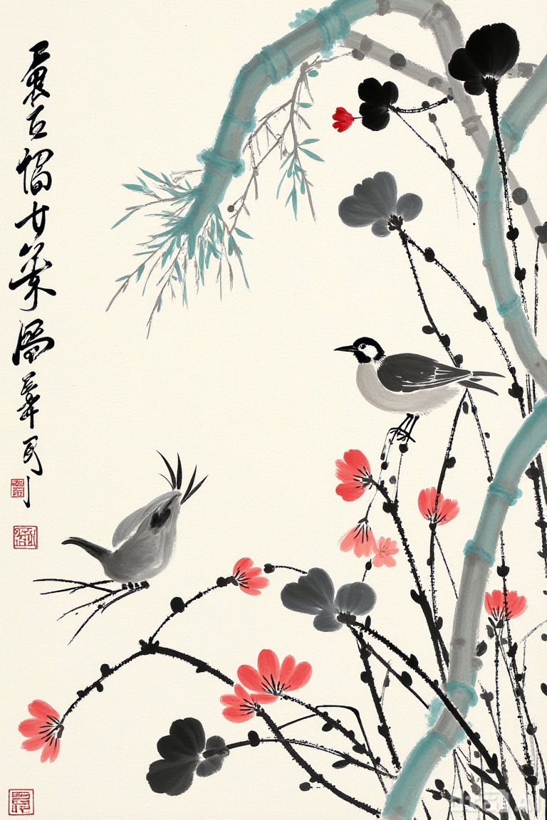 Freehand brushwork traditional Chinese p,  flowers,  birds and beasts by 嘉嘉 on Tensor.Art