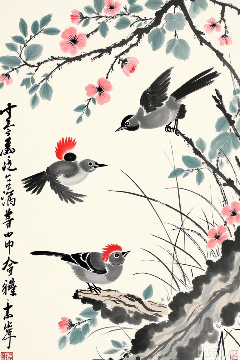 Freehand brushwork traditional Chinese p,  flowers,  birds and beasts by 嘉嘉 on Tensor.Art