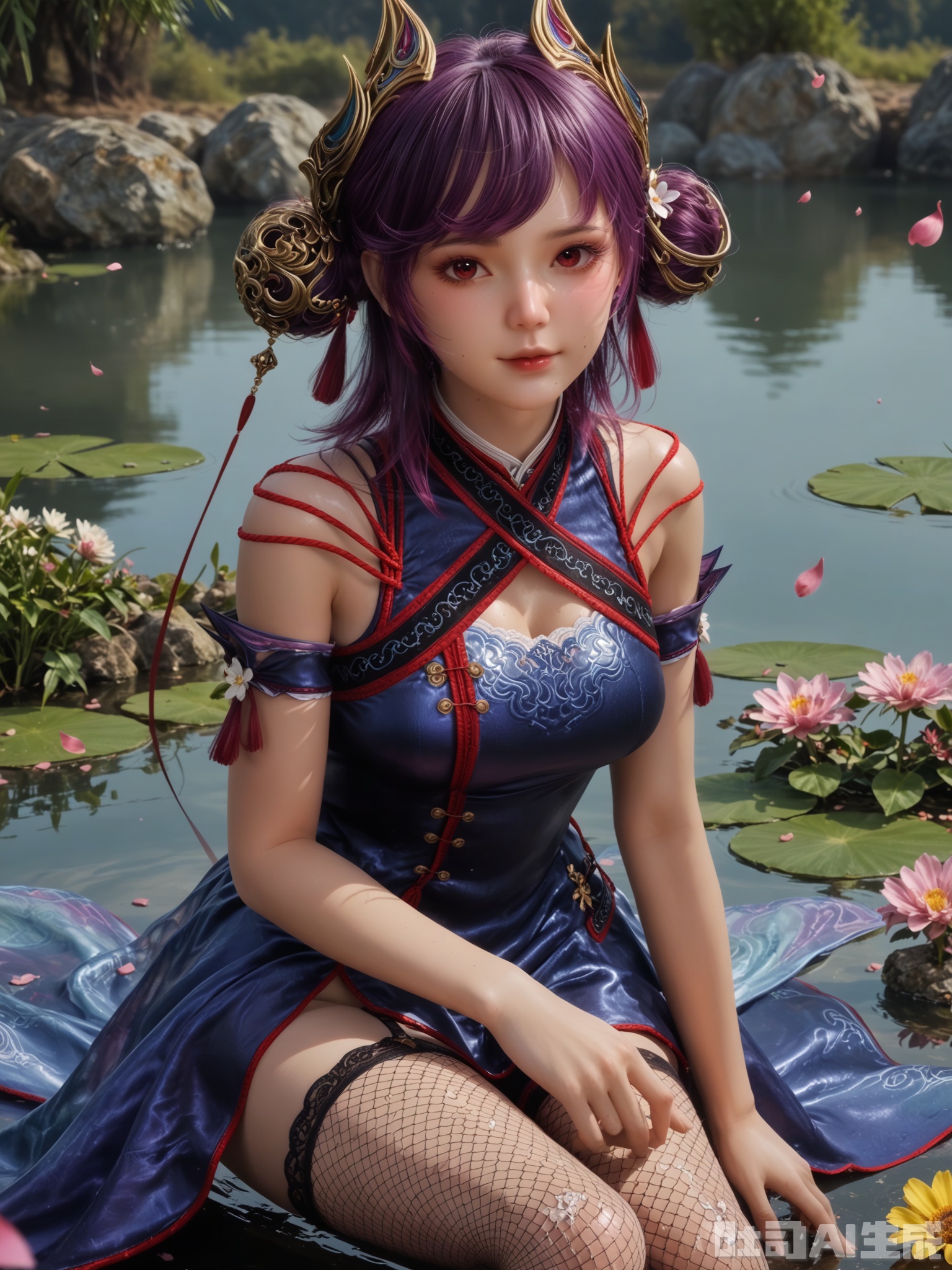 score_9,score_8_up,score_7_up,realistic,photorealistic,1girl,looking_at_viewer,realistic,1girl,Vivid Colors,bright environment,delicate water,hair_ornament,shiny skin,shiny hair,reflection,dress,flower sea,falling petals,extreme detail description,(upper body:0.3),put one hand on your chest,long_hair,(skindentation:1.3),Fishnet stockings,bright,sunshine on face,light,sweating,light,sitting_down,glowing,sunshine,bright,reflection,(pale_skin:1.3),