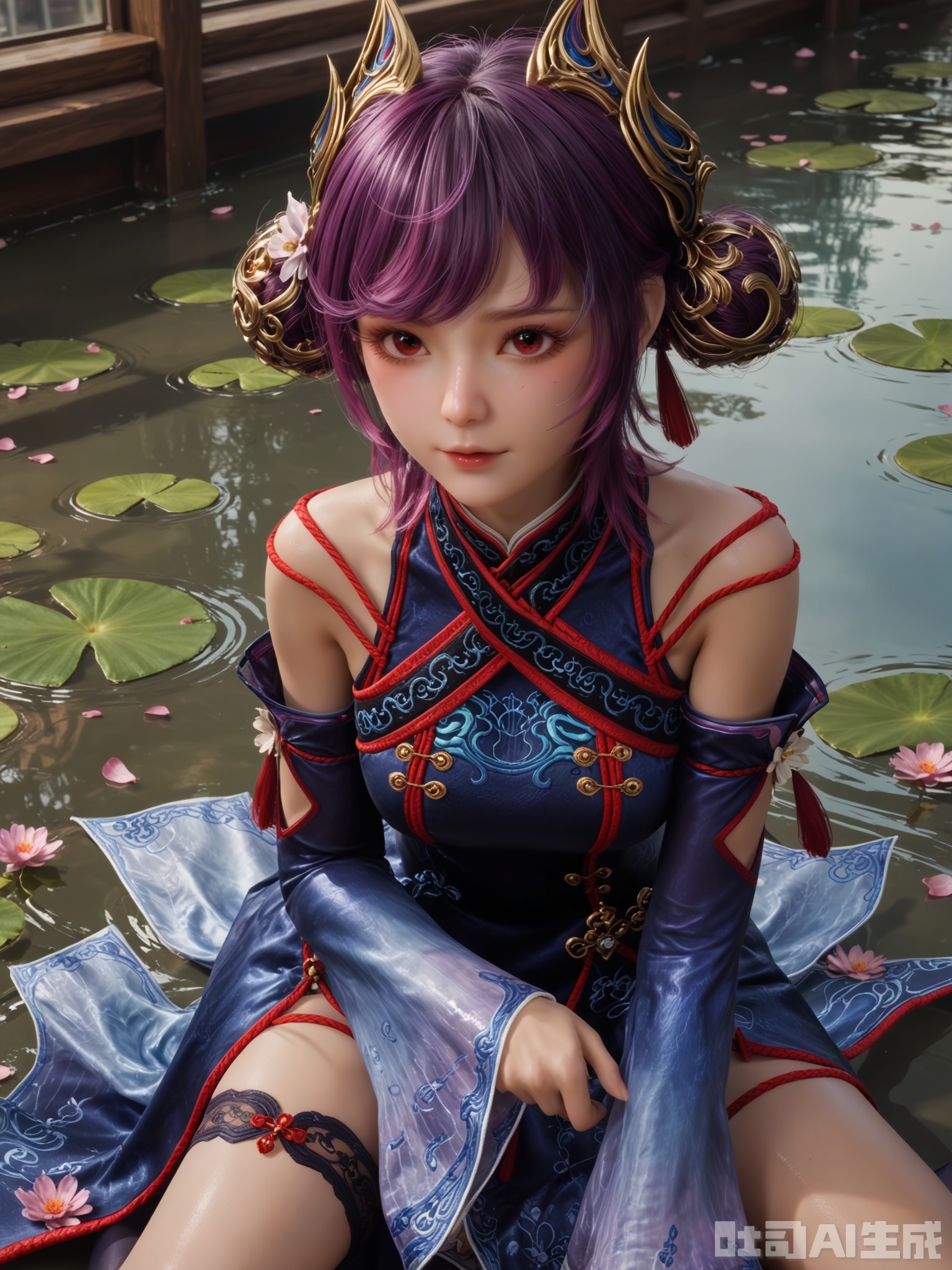 score_9,score_8_up,score_7_up,realistic,photorealistic,1girl,looking_at_viewer,realistic,1girl,Vivid Colors,bright environment,delicate water,hair_ornament,shiny skin,shiny hair,reflection,dress,flower sea,falling petals,extreme detail description,(upper body:0.3),put one hand on your chest,(skindentation:1.3),bright,sunshine on face,light,sweating,light,glowing,sunshine,bright,reflection,(pale_skin:1.3),chinese clothes,stocking,sitting_down