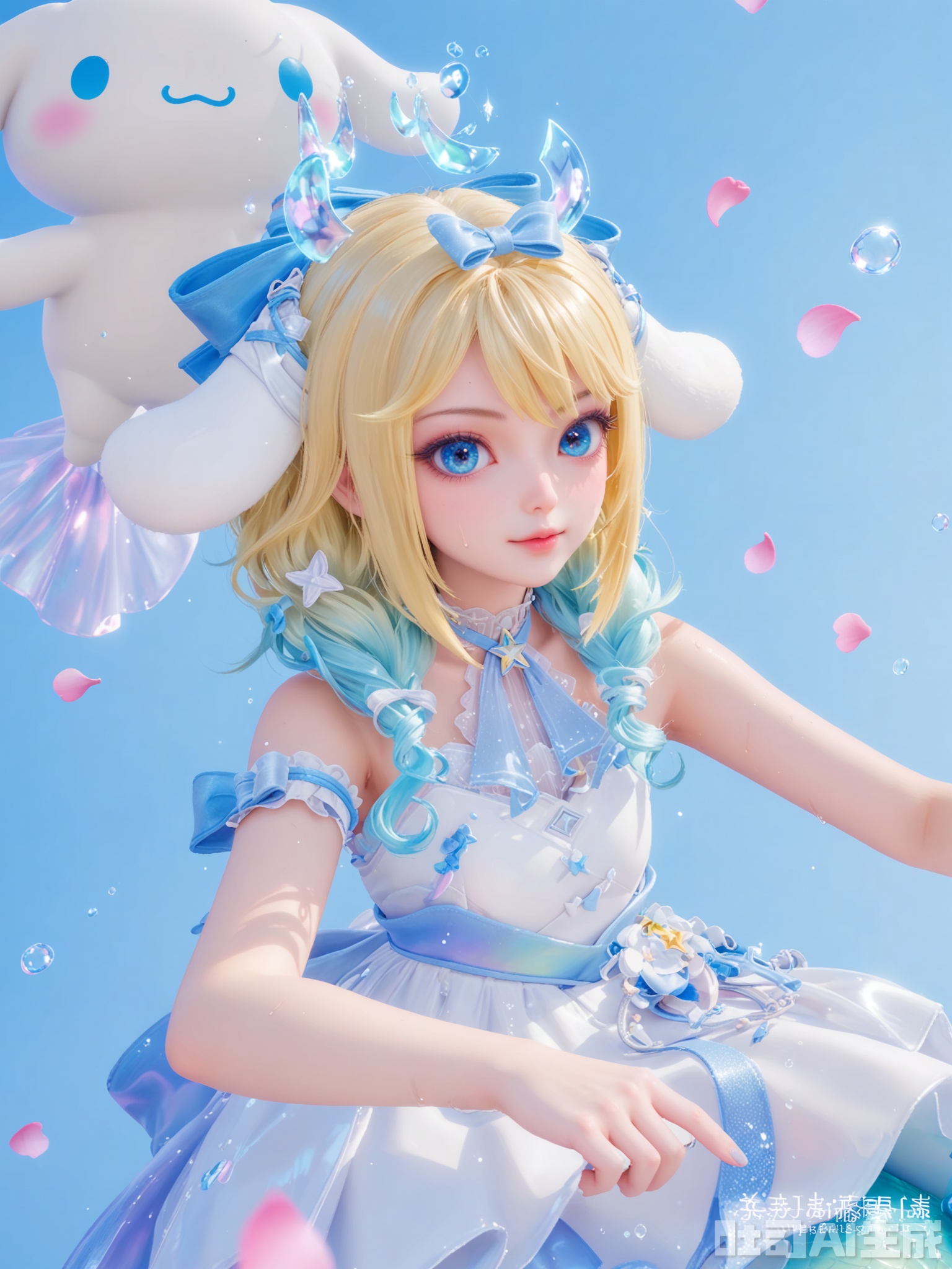 score_9,score_8_up,score_7_up,realistic,photorealistic,1girl,looking_at_viewer,realistic,1girl,Vivid Colors,bright environment,delicate water,hair_ornament,shiny skin,shiny hair,reflection,dress,flower sea,falling petals,extreme detail description,(upper body:0.3),put one hand on your chest,long_hair,(skindentation:1.3),bright,sunshine on face,light,sweating,light,glowing,sunshine,bright,reflection,(pale_skin:1.3),virtual youtuber,white pantyhose,kagamine rin,artist name,clear background,super high detail background,white dress,high_heels,hoding,multicolored hair,mermaid,column,star \(symbol\),blue eyes,