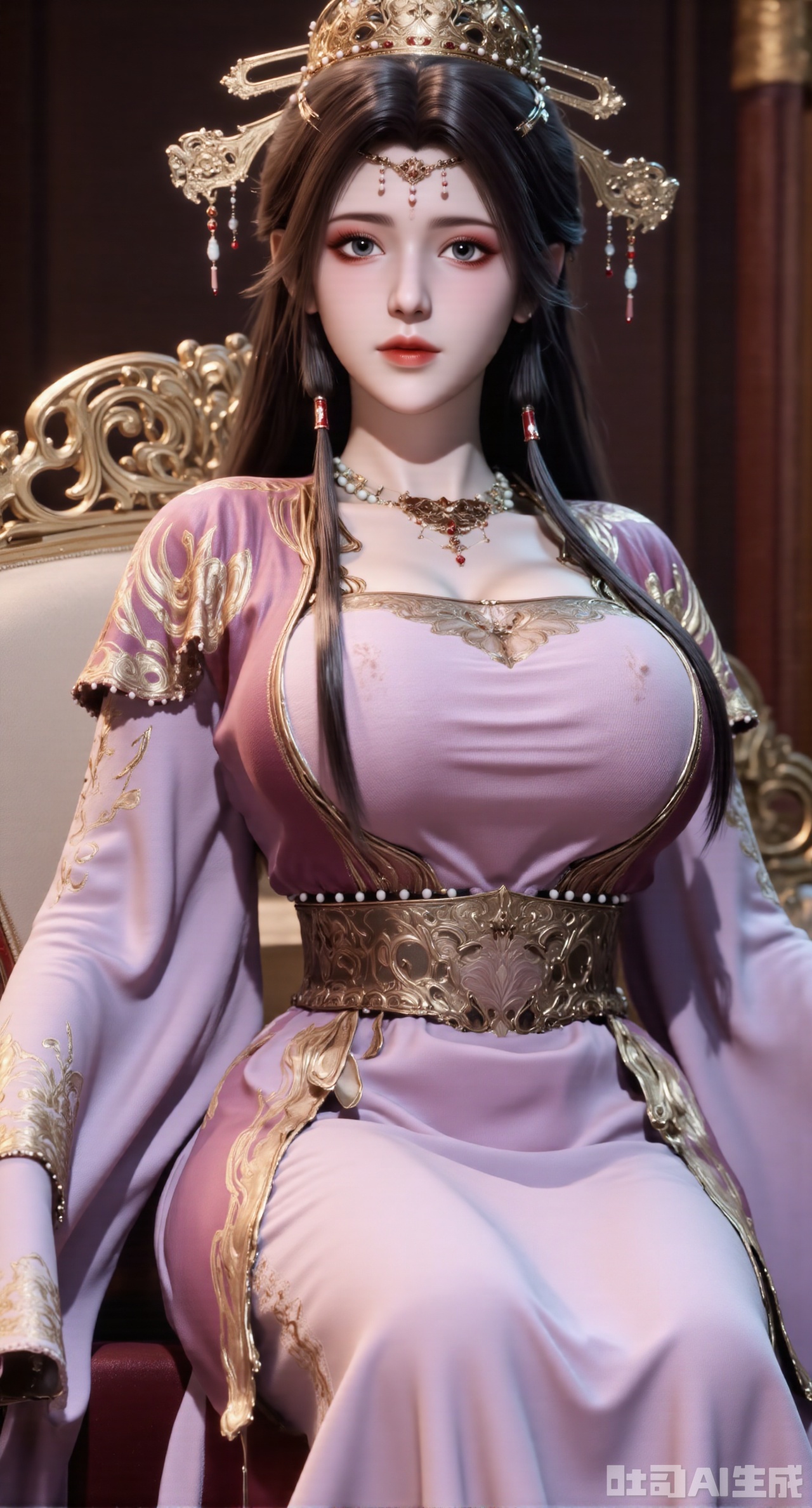 (masterpiece:1.2),best quality,1girl, solo, long hair, breasts, black hair,Hairpins,necklace, hair ornament, dress, cleavage, full body, flower, earrings, indoors, hair bun, (light purple dress1:1), pillow, bed, night, chinese clothes, table, branch,daxiushan, ,daxiushan style,realistic,hanfu,Shoulders are exposed, ,(huge breasts:2.99),(full breasts:2.99),,XyunxiaoYK,Xsonghanfu,XlingyuyxiuX,XlingyuyxiuX2,Xqinghannu,Xtangqixiongshanqun