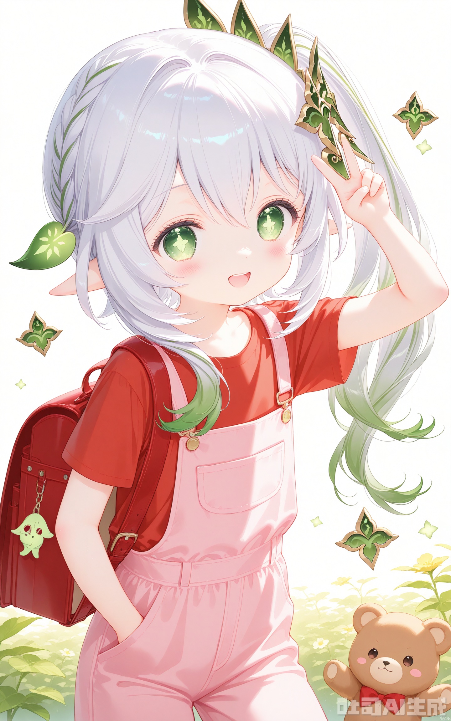 petite,cute,kawai,little girl,kid,underage,aged_down,child,loli,loli,loli,masterpiece,best quality,high quality,chromatic_aberration,
//,
1girl, solo, looking at viewer, blush, smile, short hair, open mouth, bangs, shirt, jewelry, short sleeves, :d, earrings, bag, star \(symbol\), v, stuffed toy, backpack, stuffed animal, teddy bear, hand in pocket, red shirt, female child, overalls,nahida /(genshin impact/),nahida (genshin impact),nahida_(genshin_impact),nahida_/(genshin_impact/),
 //,
(artist:tokkyu:0.5),(artist:momoko \(momopoco\):0.5),(artist:ask \(askzy\):0.5),(artist:yuyumu:0.4),(artist:dsmile:0.5),(artist:atdan:0.5),(artist:mignon:0.5),(Artist:yunsang,gomzi:0.7),year_2023,year_2024,year_2025,cxwalft01