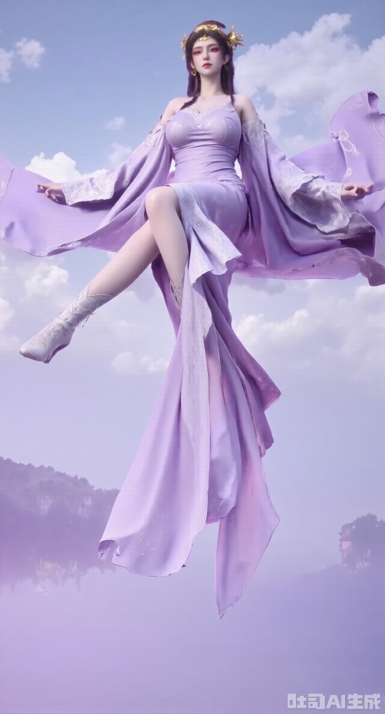 (masterpiece,best quality:1.23),A beauty with long legs in a purple long skirt that seems floating in the air, on a celestial - like cloud - filled sky background,(huge breasts, full breasts:2.98)
,Xhanfududou,Xsongzhihanfu,Xlujiajia,Xyanqingfei,XfuqingyunY,Xtangqixiongshanqun,Xfeitianhanfu,Xqinghannu,XmeijiX2,XmeijiX
