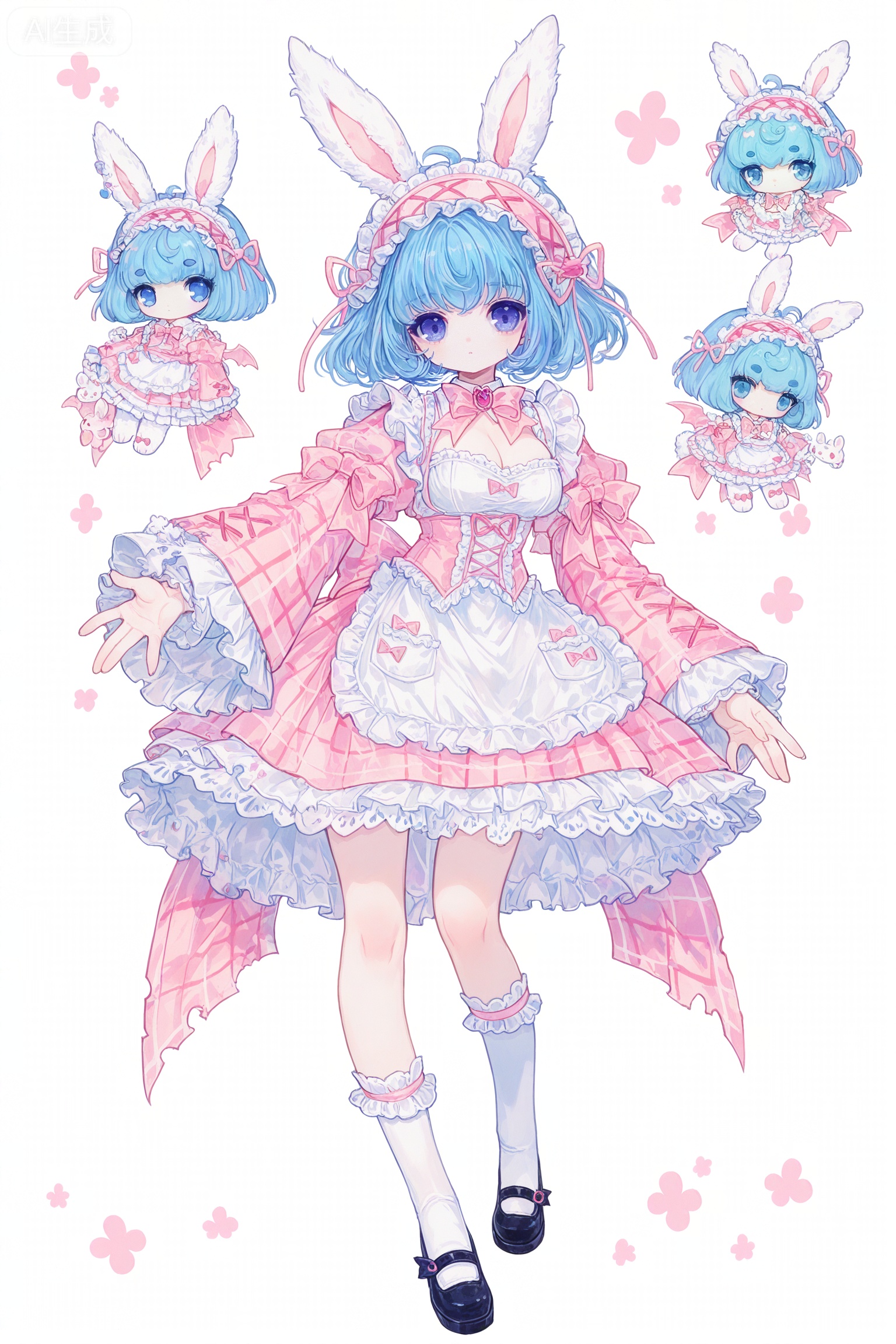 Solo, whole body,full body
watercolor：1.3,//,(imazawa:0.3),(maccha_(mochancc):0.3),(ningen_mame:0.2),(mochizuki_kei:0.2),,zoom_layer,white background
／／
1 girl, breasts, cleavage,ketone,
Stretch out your arms,open your hands,
Realistic watercolor painting, this scene is full of exquisite ink skills and soft brushstrokes. The background is simple, keeping the focus of the theme, and the subtle ink tone creates a quiet and harmonious atmosphere,
white background, full body monsterization, lop-eared rabbit monster, monster girl, pastel pink curly hair, ice blue eyes, distorted rabbit ears, tattered lolita cloak, plaid pattern, lace headband, corrupted gem decoration, bandaged monster limbs, clawed high heels, broken fabric texture, monochrome horror, ethereal monster, melancholy monster expression, fluffy monster fur, glitched rabbit features, demonic rabbit hybrid, fragile monster aesthetic