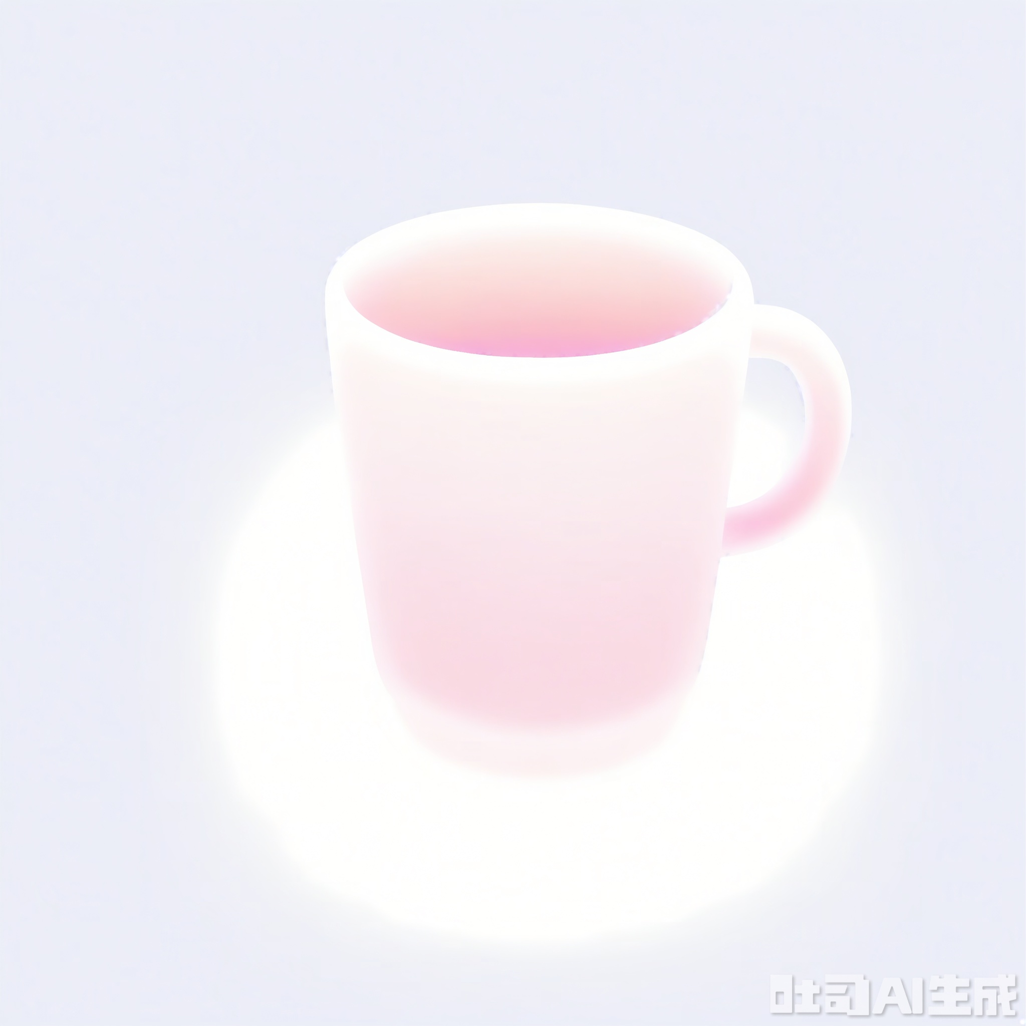 3DMS, A digital illustration of a stylized coffee cup, rendered in a soft, pastel color palette. The cup is primarily light peach with a gentle gradient effect, giving it a warm and inviting appearance. The handle curves elegantly to the right, while the rim of the cup is highlighted with a subtle white glow. The background is a clean, white gradient, allowing the cup to stand out as the focal point. The overall style is minimalist and charming, with a focus on smooth curves and gentle color blends.

