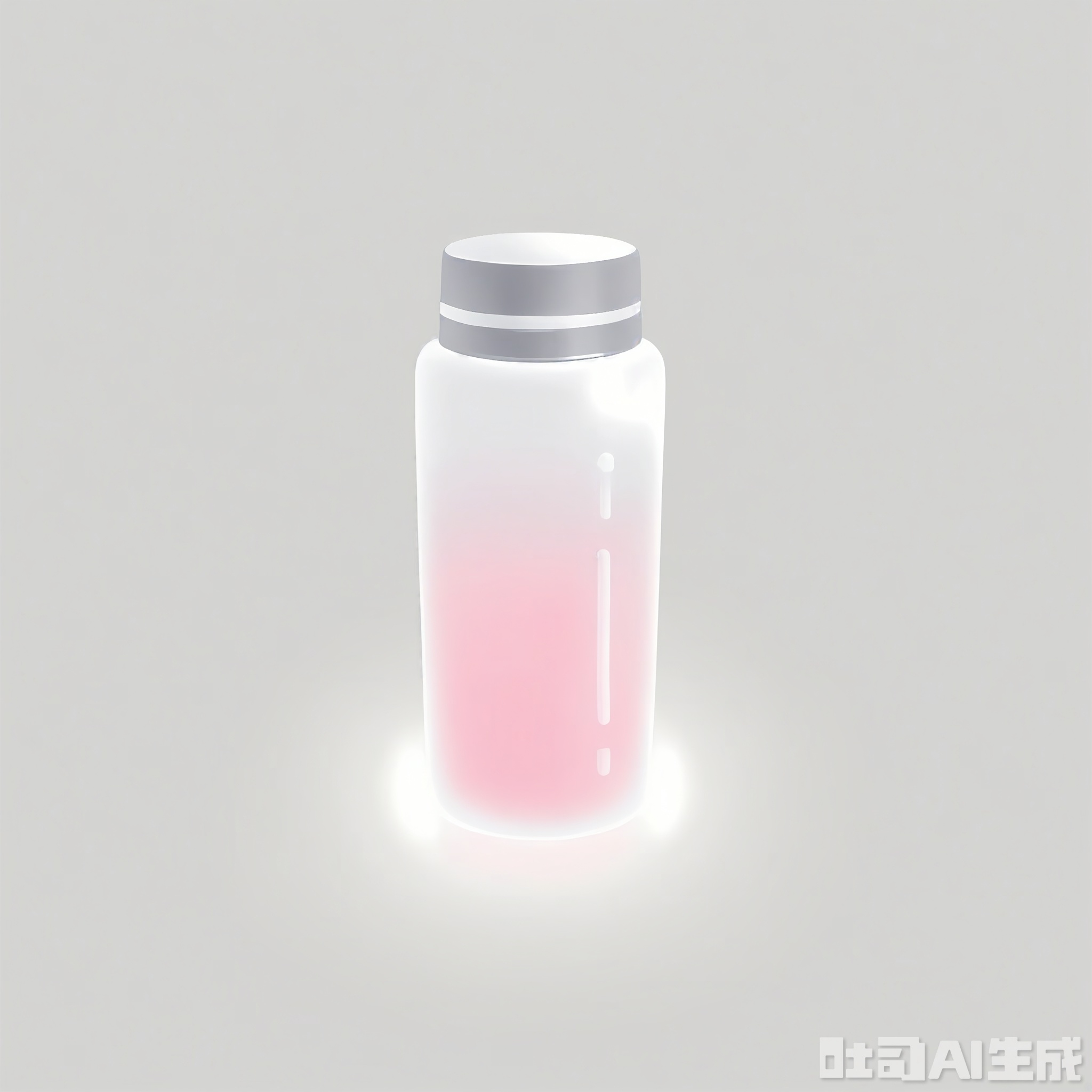 3DMS, A digital illustration of a stylized thermos, rendered in a soft, pastel color palette. The thermos is primarily light gray with a smooth gradient effect, giving it a sleek and contemporary appearance. The cap of the thermos is a slightly darker shade of gray, and the body features a subtle, vertical ribbing texture that adds depth to the design. A small, metallic silver button is located on the side of the cap, likely serving as a release mechanism for opening the thermos. The background is a clean, white gradient, making the thermos the focal point of the illustration. The overall style is minimalist and practical, with a focus on neutral tones and clean lines.

