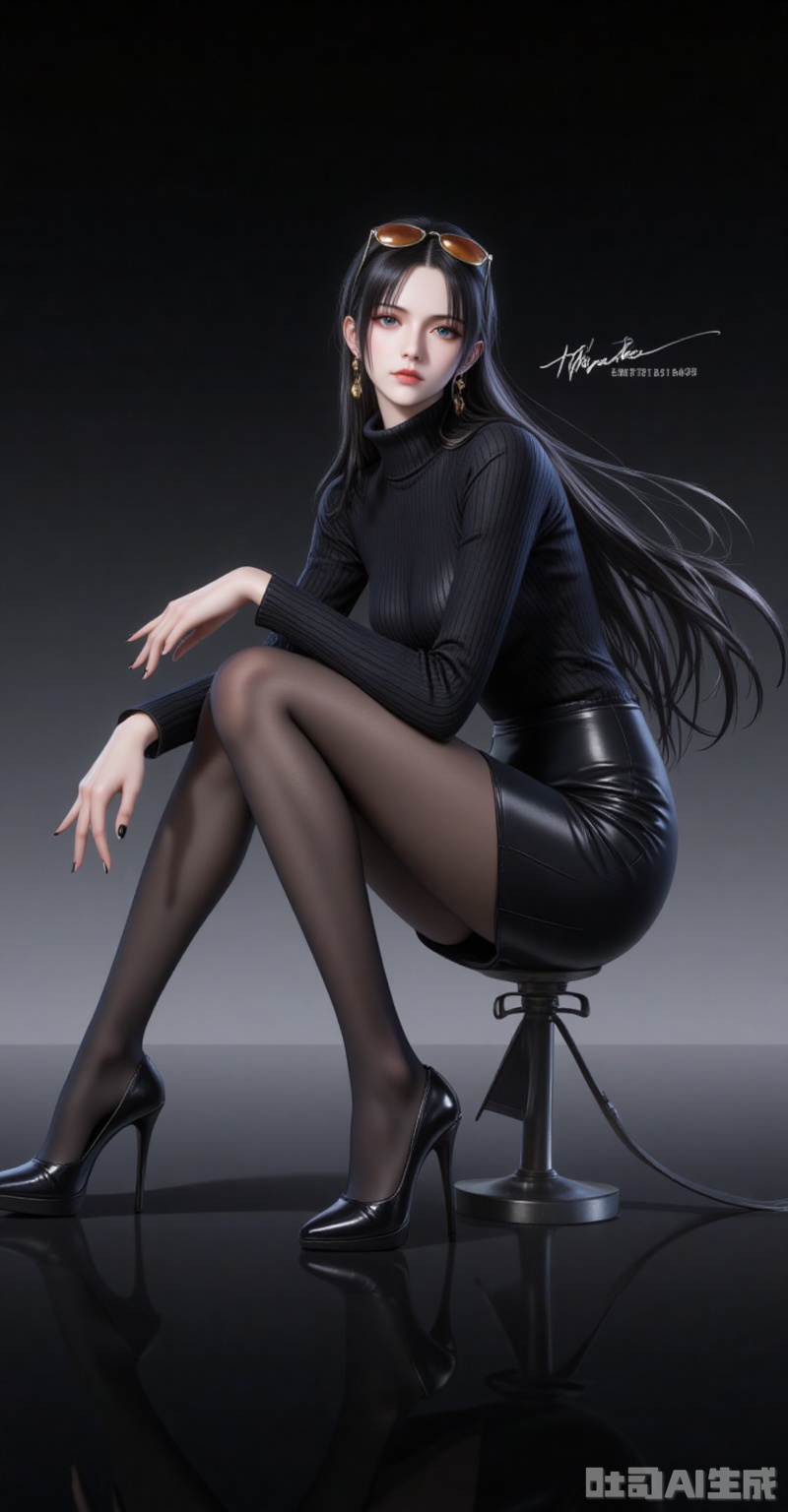lvjing,pifu,luobin,lvjing,luobin,long hair,eyewear on head,black hair,blue eyes,long hair,eyewear on head,fair_skin,
1girl,solo,pantyhose,high heels,looking at viewer,black footwear,squatting,sweater,quad tails,full body,parted lips,black sweater,earrings,signature,black nails,long sleeves,parted bangs,jewelry,pencil skirt,skirt,bangs,turtleneck,nail polish,black pantyhose,dress,(Black background:1.2),simple background,


cover,simple background,gradient_background,Close-up details,outstanding style,adding a touch of dimension to your images without compromising details,close-up,
