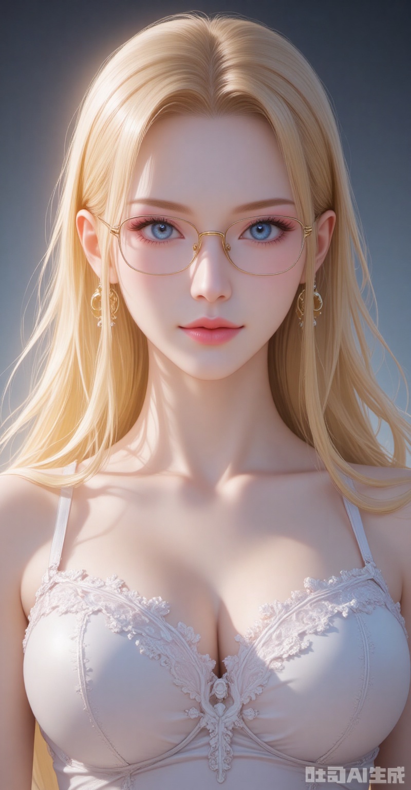 lvjing,pifu,kalifa,lblonde hair,blue eyes,long hair,glasses,big breasts,fair_skin,

cover,simple background,gradient_background,Close-up details,outstanding style,adding a touch of dimension to your images without compromising details,close-up,
