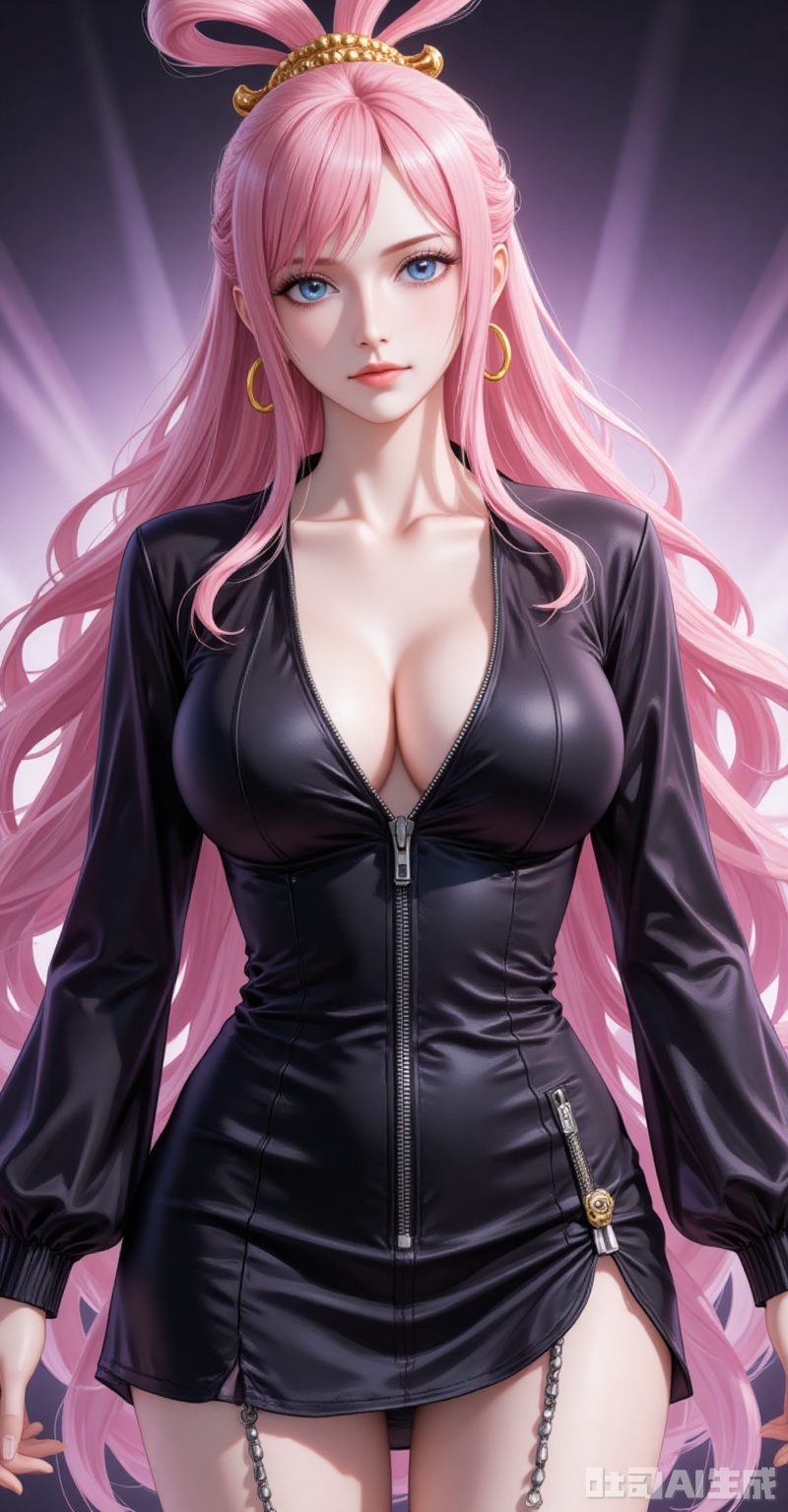 lvjing,baoshi,Shirahoshi\(one piece\),very long hair,pink hair,hair rings,hair ornament,long hair,solo,blue eyes,hair rings,bangs,fair_skin,
1girl,solo,breasts,cleavage,dress,large breasts,black dress,cowboy shot,partially unzipped,short dress,zipper,looking at viewer,long sleeves,simple background,arms at sides,

cover,simple background,gradient_background,Close-up details,outstanding style,adding a touch of dimension to your images without compromising details,close-up,
