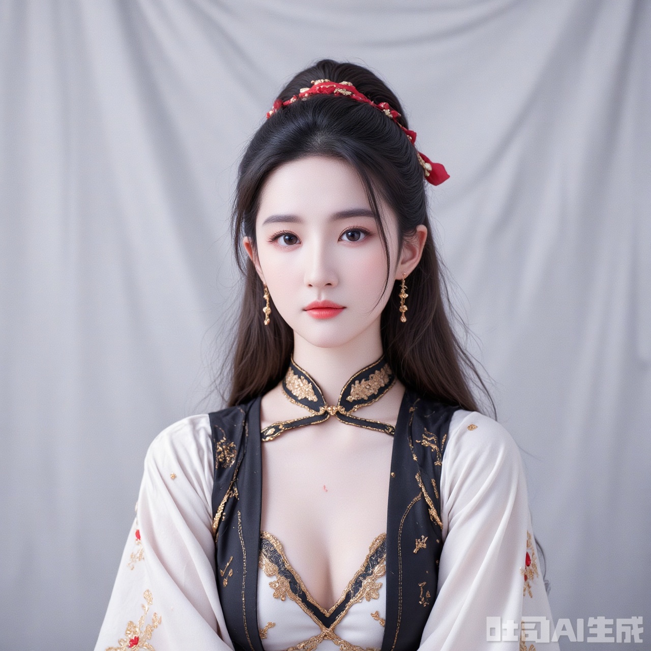 Character: Ancient chivalrous women, with a high ponytail (original red silk hairband exposed to the head), the broken hair between their foreheads is neatly tucked behind their ears, the sword eyebrows and starry eyes are full of heroic spirit, and the corners of their lips are slightly pursed and not adapted to the tightness of the camera. Wearing a modified cross-collar short-cut (moon white, with extremely small sword spikes embroidered with a collar), wearing a modern black suit vest on the outside, half of the old scars on the left wrist, the right hand naturally hangs in front of the body, and the nails are clean and trimmed without decoration.
Environment: Modern ID photo standard background (pure light gray), the background cloth is flat and wrinkled, the character is 30cm away from the background, and the shoulders are horizontally aligned with the center line of the view frame.
Atmosphere: The coolness of the world collides with the restraint of modern rules, like temporarily putting out the sheathed sword into the suit cover, with the rush of "I have to go to the night after taking this photo", but I also tried to maintain the correctness of the certificate photo.
Shooting parameters: 4K HD, 50mm fixed-focus lens (equivalent focal length), aperture f/8 to ensure clear face and background, flash + soft box to uniform light on the front (eliminate facial shadows), ISO 100, shutter 1/125s, color temperature 5500K (standard white light), crop ratio 3:4 (certificate photo standard).