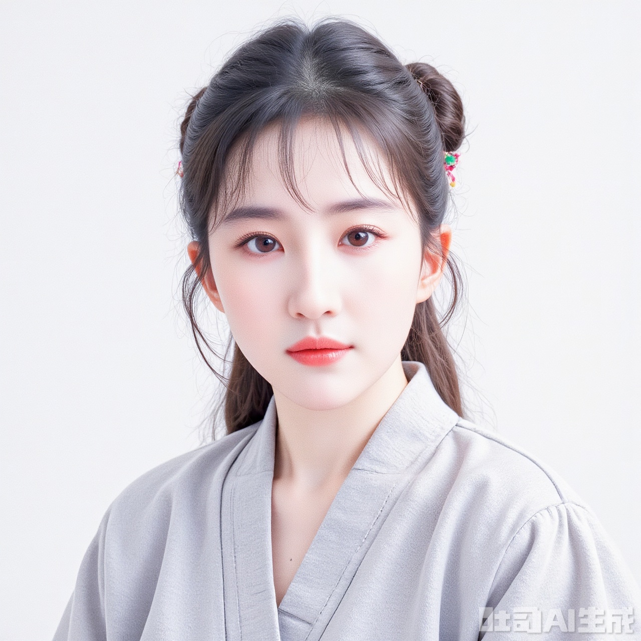 Character: The girl with a half-tied hair (the ponytail hangs on the left shoulder, and the end of the original colored rope is exposed), a small amount of bangs on the forehead (trimmed neatly according to the requirements of the ID photo), the almond eyes are wide open and a little curious, and the corners of the mouth cannot help but raise slightly and forcefully flatten. Wearing a light gray sweater (with a modified strapless bra to prevent exposure, the original waist chain is hidden in the clothes), the right hand unconsciously clenched the back of the left hand (a cocoon that I just practiced with swords). The shoulders were slightly retracted due to tension.
Environment: Modern ID photo is pure white background, the character stands slightly stiff, the heels are together, the toes are naturally separated, the upper edge of the view frame is cut to 2cm above the top of the head, and the lower edge to the second button on the chest.
Atmosphere: The ignorance of the modern rules of the world is like putting a newly-cut short sword into the leather case for the first time. The youthfulness hides the seriousness of "no matter what photo you take, you can't lose your sword technique."
Shooting parameters: 6K HD, 35mm lens (suitable for full-body to half-body switching), aperture f/9, ring fill light to evenly adjust the facial light (eliminate the shadow under the eyes), ISO 100, shutter 1/160s, color temperature 5400K, accurate facial exposure (but not underexposed), and no variegated reflection in the background.