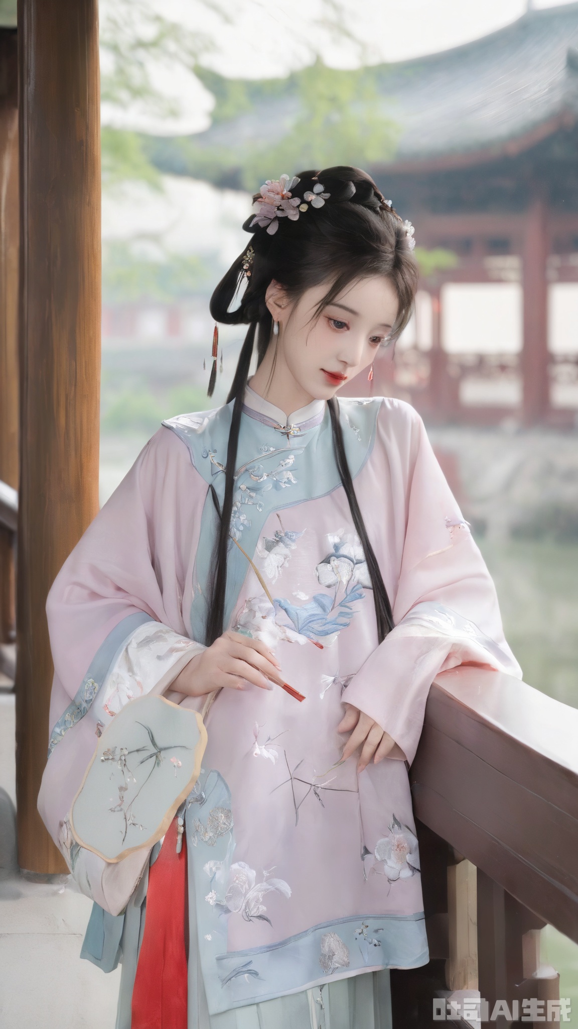  (masterpiece, top quality, best quality, official art, beautiful and aesthetic:1.2),gf-hd, 1girl, solo, hair ornament, jewelry,hanfu dress, red dress, earrings, chinese clothes, brown hair, ribbon, hanfu, red ribbon, shawl, song_hanfu,(big breasts:1.59), monkren,Xmingzhihanfu,Xtangqixiongshanqun,Xqinghannu,Xsongzhihanfu