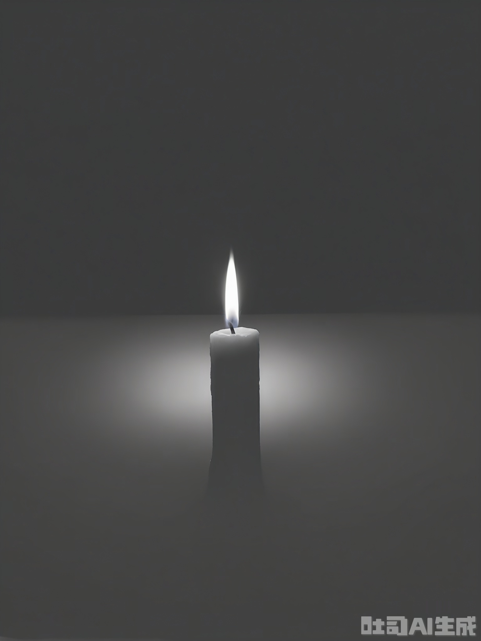 HBYS, A black and white image capturing a single candle flame flickering in a dark room. The flame casts a warm glow on the surrounding walls, creating intricate patterns of light and shadow. The room is otherwise empty, emphasizing the solitude and quiet contemplation. The scene is intimate and meditative, with a focus on the delicate balance of light and darkness.
