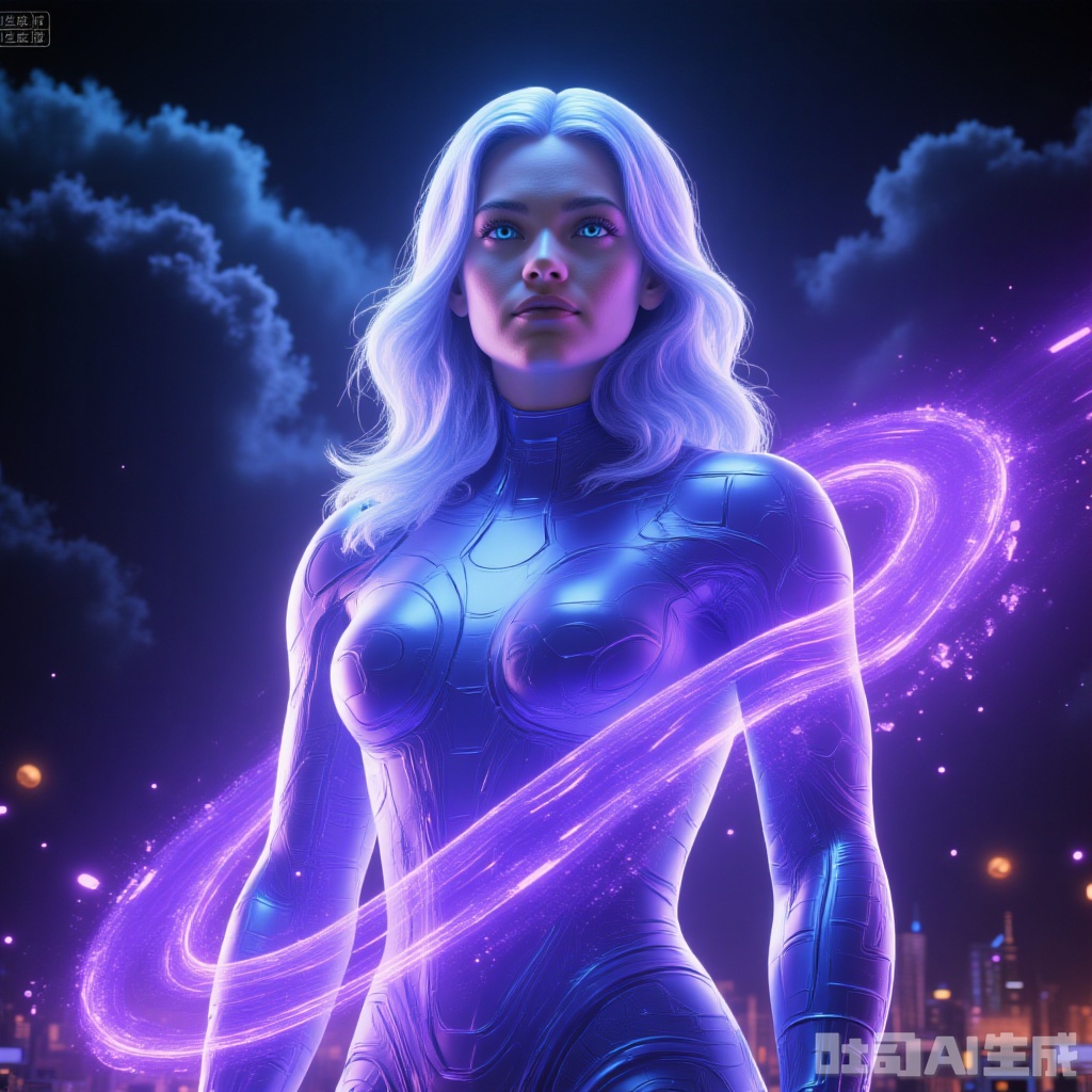  Supergirl, realistic, horror art, Vivid Colors, 8K, Ray Tracing Ambient Occlusion, Futurism, superb, professional, cyberpunk chrome accent body armor, horror element, dark cloudy sky background, deep shadow,"Holographic"
