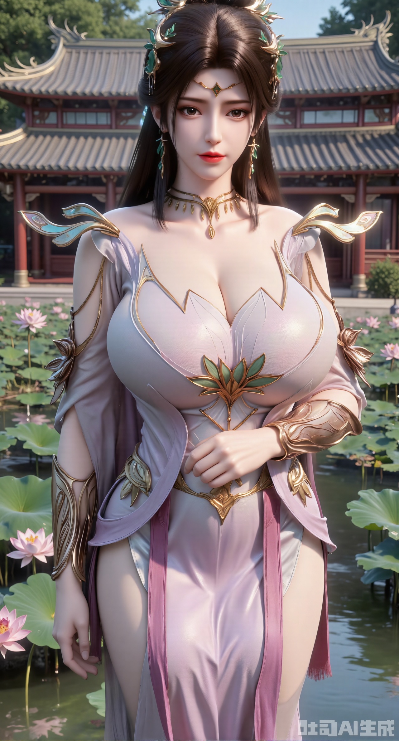 (masterpiece, best quality:1.2),1girl,,big breasts,(Suzhou Garden Lotus Pond,pink lotus,green Lotus Leaf:1.39),(gigantic breasts:2.99),(full breasts:2.99),(Background with traditional Chinese architecture, lotus pond and pink lotus flowers:1.39),Xhanfududou,Xsongzhihanfu,Xlujiajia,Xyanqingfei,XfuqingyunY,Xtangqixiongshanqun,Xfeitianhanfu,Xqinghannu,XmeijiX2,XmeijiX,XlingyuyxiuX2,XlingyuyxiuX,Xjianglishenwang,Xjianglishenwang2