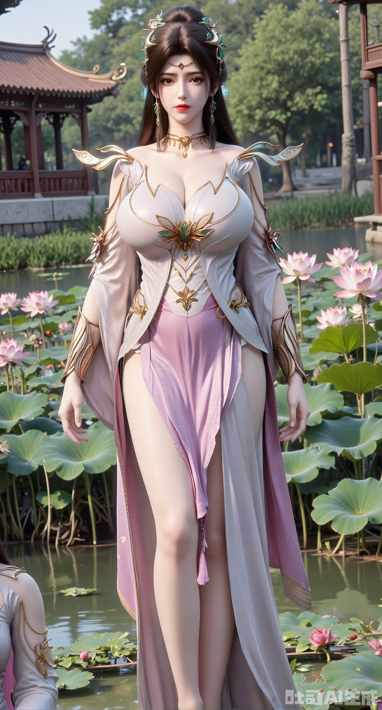 (masterpiece, best quality:1.2),1girl,,big breasts,(Suzhou Garden Lotus Pond,pink lotus,green Lotus Leaf:1.39),(gigantic breasts:2.99),(full breasts:2.99),(Background with traditional Chinese architecture, lotus pond and pink lotus flowers:1.39),Xhanfududou,Xsongzhihanfu,Xlujiajia,Xyanqingfei,XfuqingyunY,Xtangqixiongshanqun,Xfeitianhanfu,Xqinghannu,XmeijiX2,XmeijiX,XlingyuyxiuX2,XlingyuyxiuX,Xjianglishenwang,Xjianglishenwang2