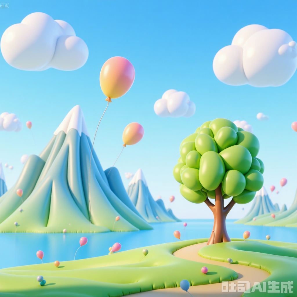  outdoors, blue sky, Green high mountains, daytime, big tree, lake, grass, 
 scenery, flowers, crane, crazy colors, landscape,Expansive style