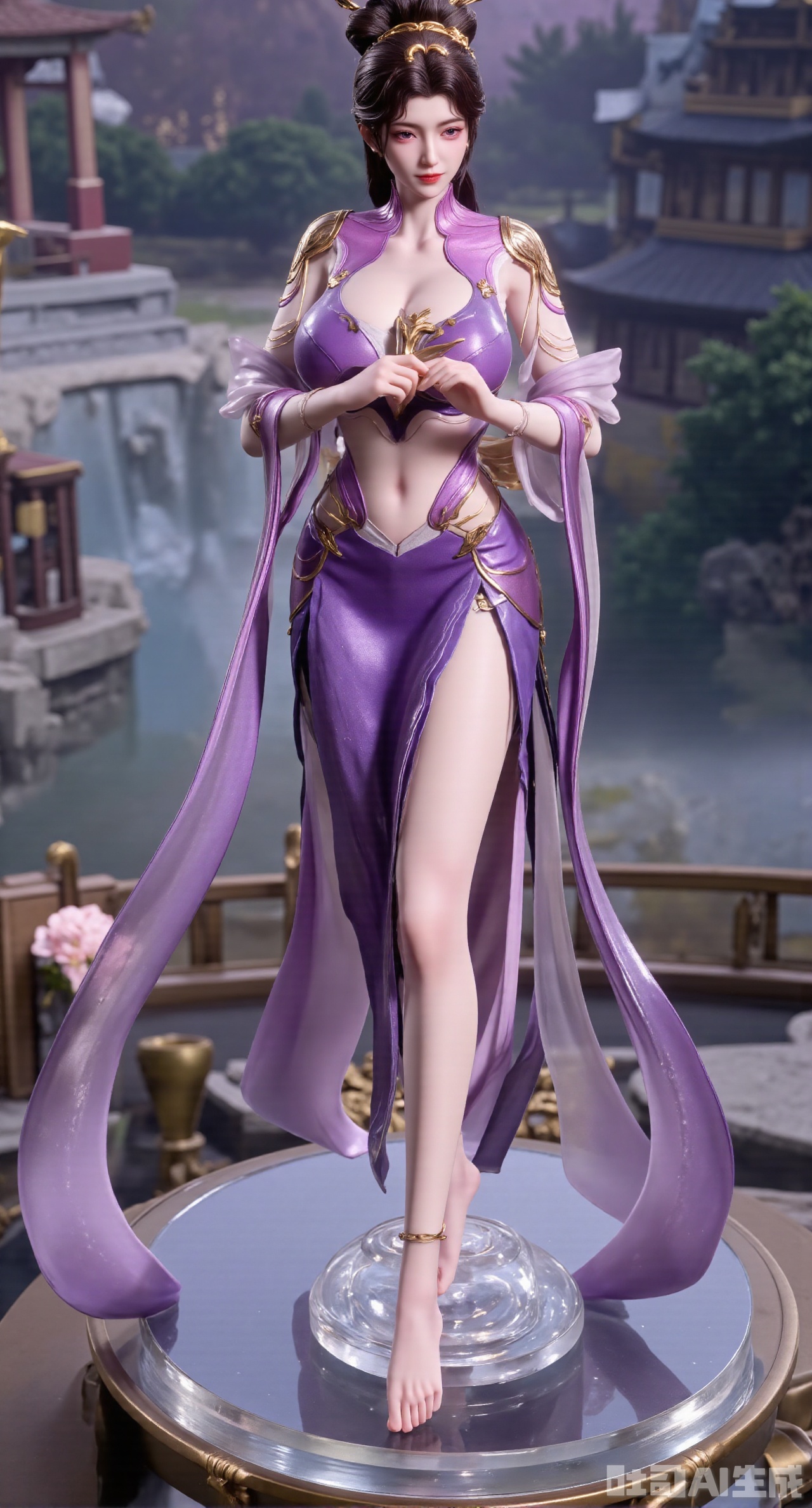 SFW,  A PVC figurine beauty with an oriental classical charm,  her hair in an elaborate bun with a jade hairpin inserted o...
