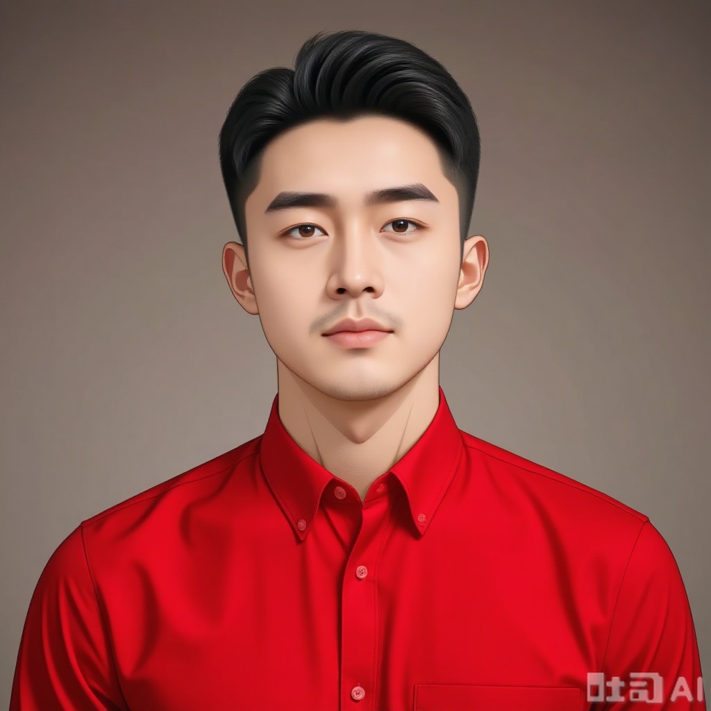 A handsome Chinese man in a red shirt