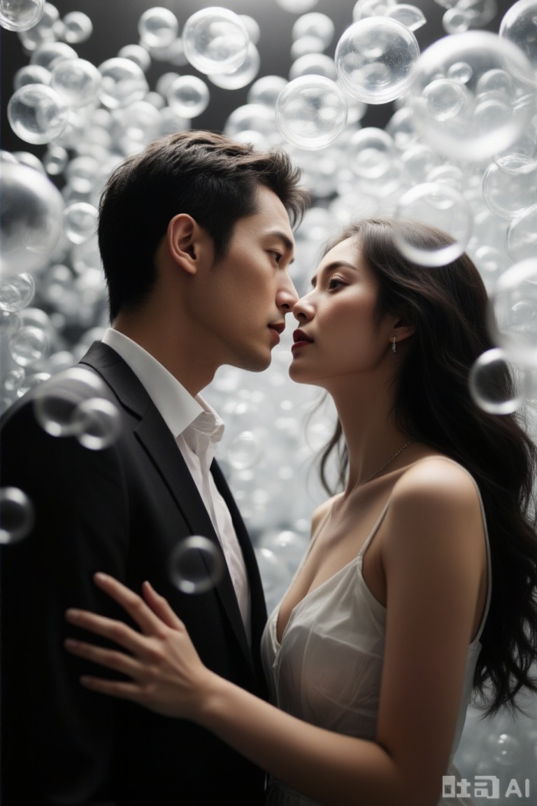 plcp,couple,a couple interacts intimately,surrounded by bubbles