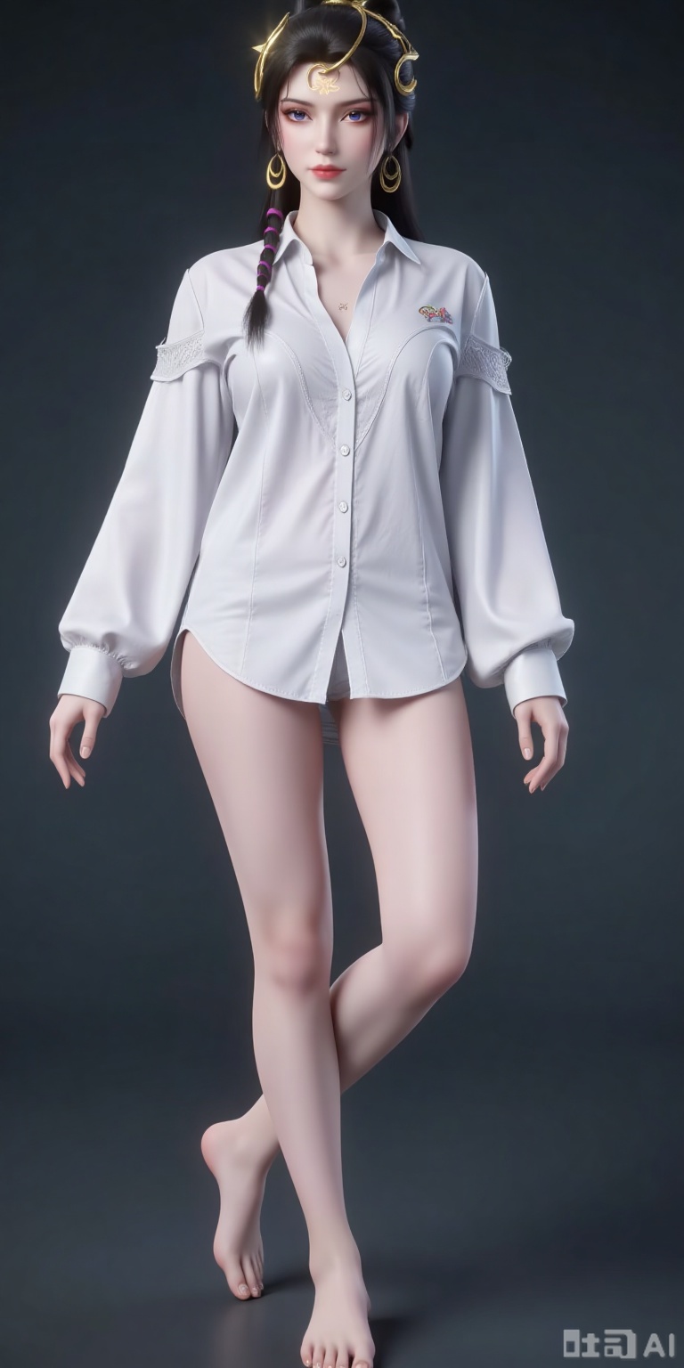 1girl is wearing a white boyfriend shirt,legs exposed,jiu,Realistic, 3D, mature woman,