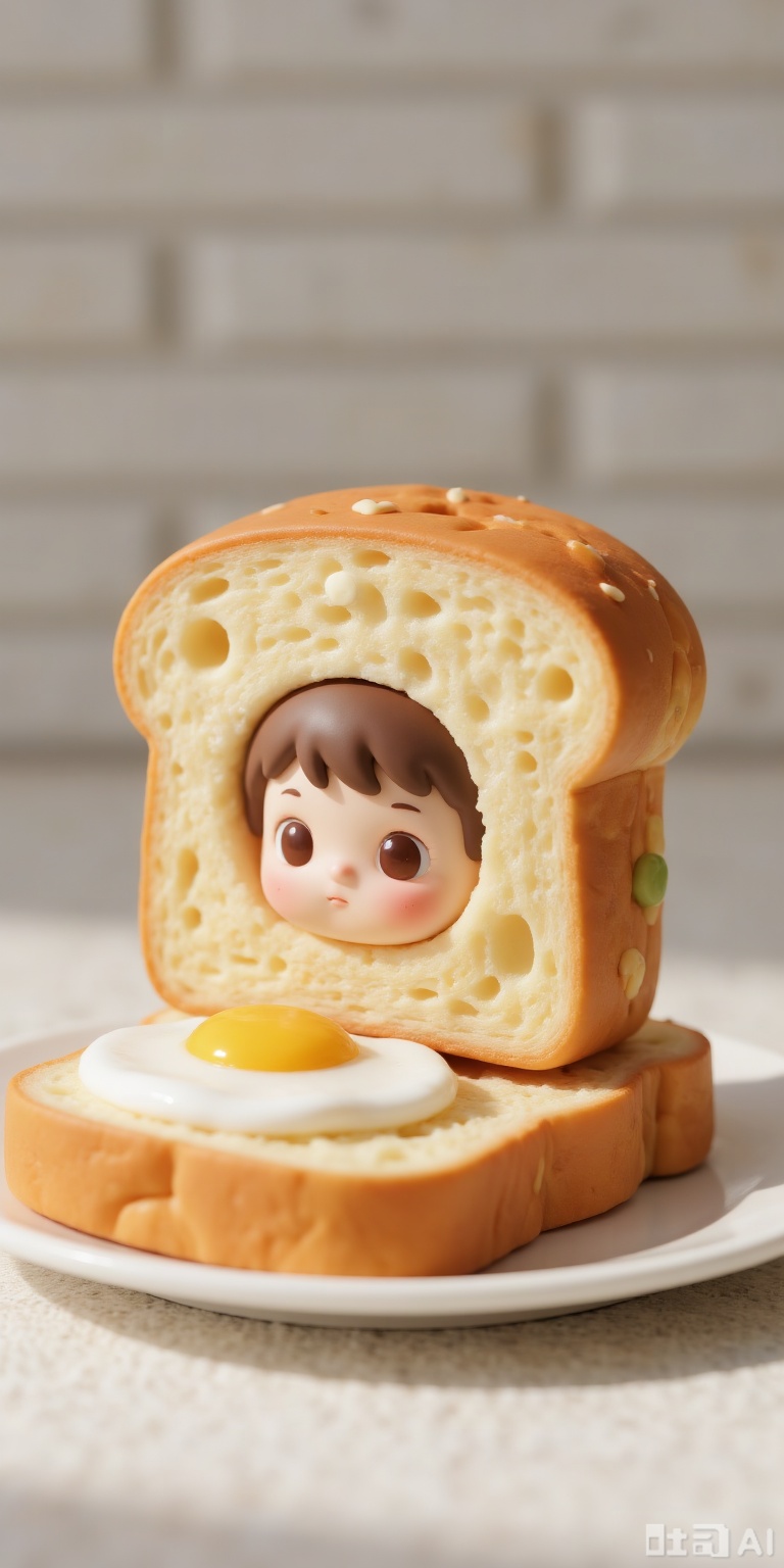 Q-version beautiful complex and exquisite ornaments, handmade DIY texture, soft ceramic material, creatively blends cute dolls with food elements, and embeds baby faces into bread, with novel and interesting image, and combines cute food with cute dolls; rich colors and harmonious combinations, choose natural colors of food, and adds food combinations such as poached eggs, which have strong visual appeal; smooth surface, delicate details, delicate and delicate doll expressions, food textures, etc., and delicate food textures, showing a high level of craftsmanship. Food cute color matching, main view, soft light and shadow