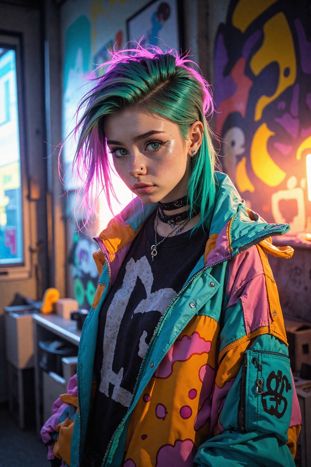 a cute punk teenager,  dyed hair,  piercings on Tensor.Art