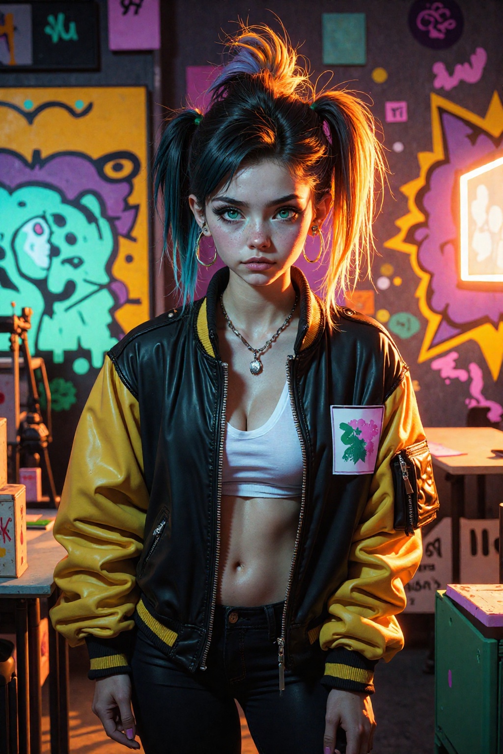 a cute punk teenager,  dyed hair,  piercings on Tensor.Art