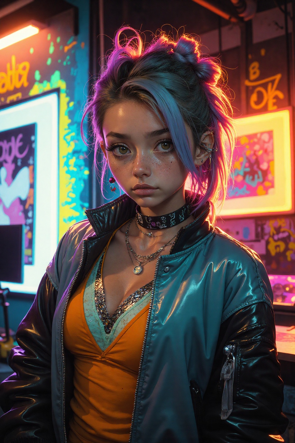 a cute punk teenager,  dyed hair,  piercings on Tensor.Art