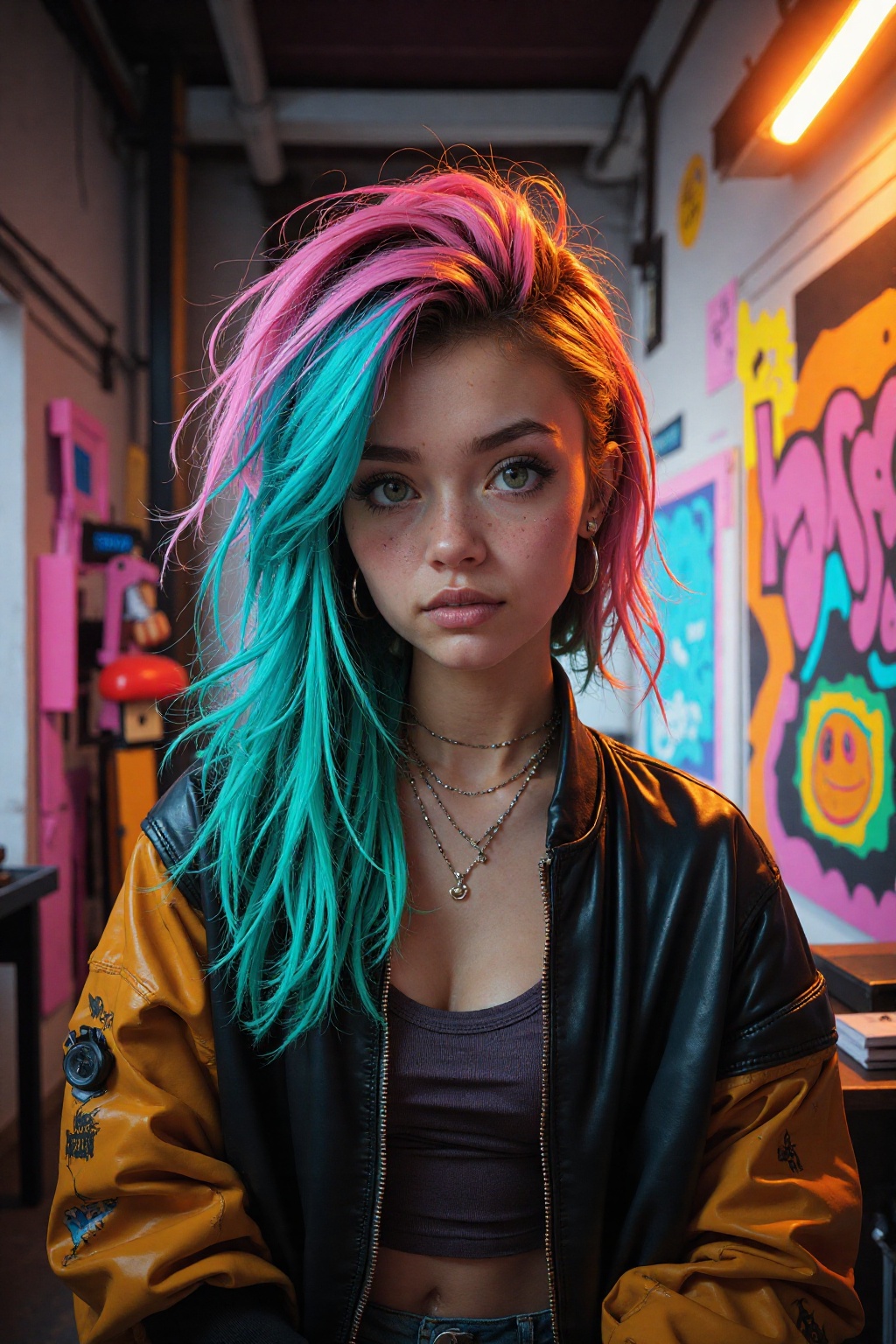 a cute punk teenager,  dyed hair,  piercings on Tensor.Art