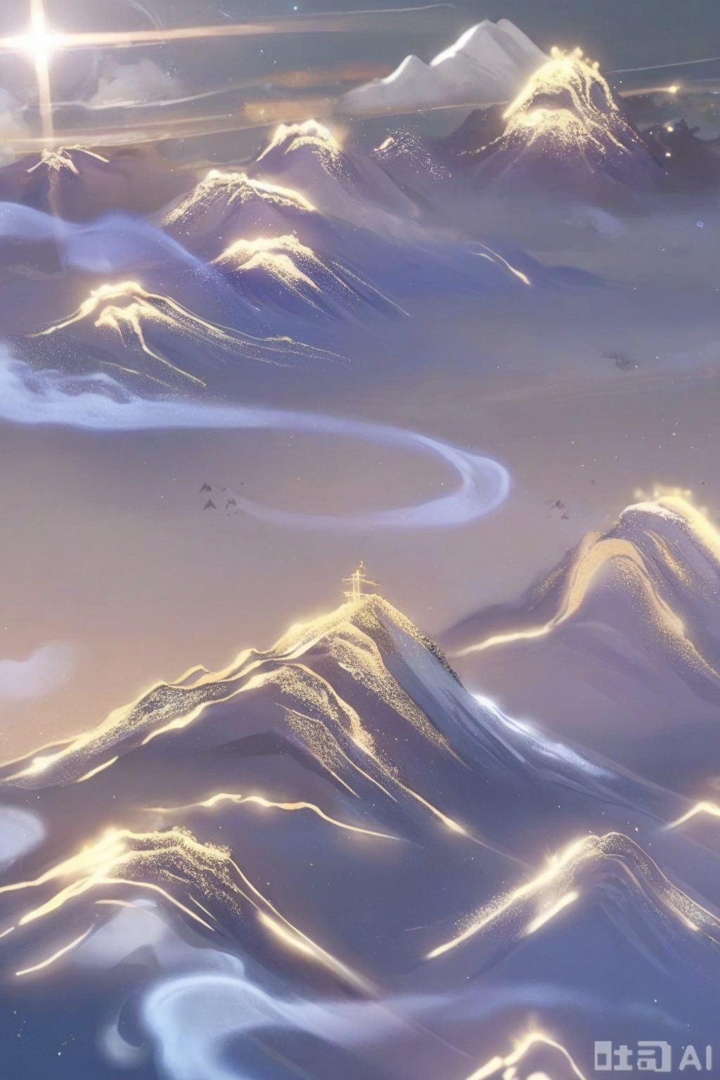Score _9, score _8_up, score _7,Mountains, clouds, fog, gilding, crossing gold,hill,The mountain of gold
