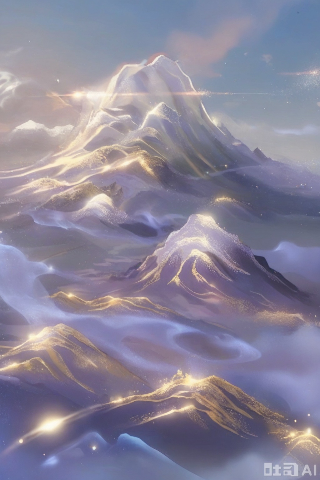 Score _9, score _8_up, score _7,Mountains, clouds, fog, gilding, crossing gold,hill,The mountain of gold