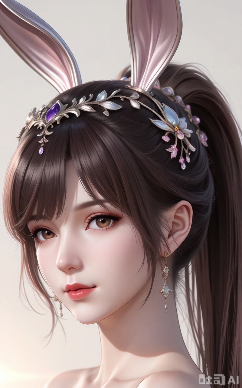 score_9,score_8_up,score_7_up,source_anime,adding a touch of dimension to your images without compromising details,Close-up details,outstanding style,realistic style photo young woman,,xiaowu,animal ears,rabbit ears,hair ornament,long hair,ponytail,very long hair,brown hair,(portrait:1.2),

looking at viewer
,white_background,simple background,depth of field,lens_flare,whirls of vapor,iridescent textures,(Anime:1.1),translucent,ethereal ambiance,delicate details,magical atmosphere,concept art,highly detailed,ultra-high resolution,32K UHD,sharp focus,best-quality,masterpiece,golden hour,unconventional supreme masterpiece,masterful details,temperate atmosphere,with a high-end texture,in the style of fashion photography, cover,Dynamic Angle,Dynamic posture, cover,Dynamic Angle,Dynamic posture,(looking_at_viewer:1.2),