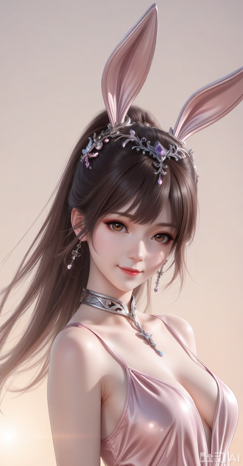 score_9,score_8_up,score_7_up,source_anime,adding a touch of dimension to your images without compromising details,Close-up details,outstanding style,realistic style photo young woman,,xiaowu,animal ears,pink dress,rabbit ears,dress,smile,hair ornament,long hair,ponytail,brown hair,upper body,closed mouth,collar,metal collar,breasts,looking at viewer,white_background,simple background,depth of field,lens_flare,whirls of vapor,iridescent textures,(Anime:1.1),translucent,ethereal ambiance,delicate details,magical atmosphere,concept art,highly detailed,ultra-high resolution,32K UHD,sharp focus,best-quality,masterpiece,golden hour,unconventional supreme masterpiece,masterful details,temperate atmosphere,with a high-end texture,in the style of fashion photography, cover,Dynamic Angle,Dynamic posture, cover,Dynamic Angle,Dynamic posture,(looking_at_viewer:1.2),