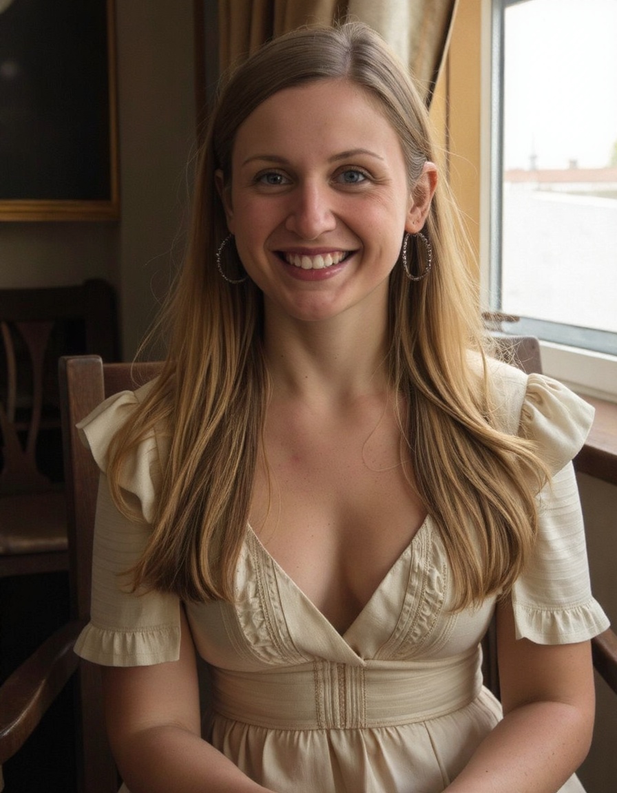 n1ck1,  an elegant German woman with very long,  straight hair in honey blonde on Tensor.Art