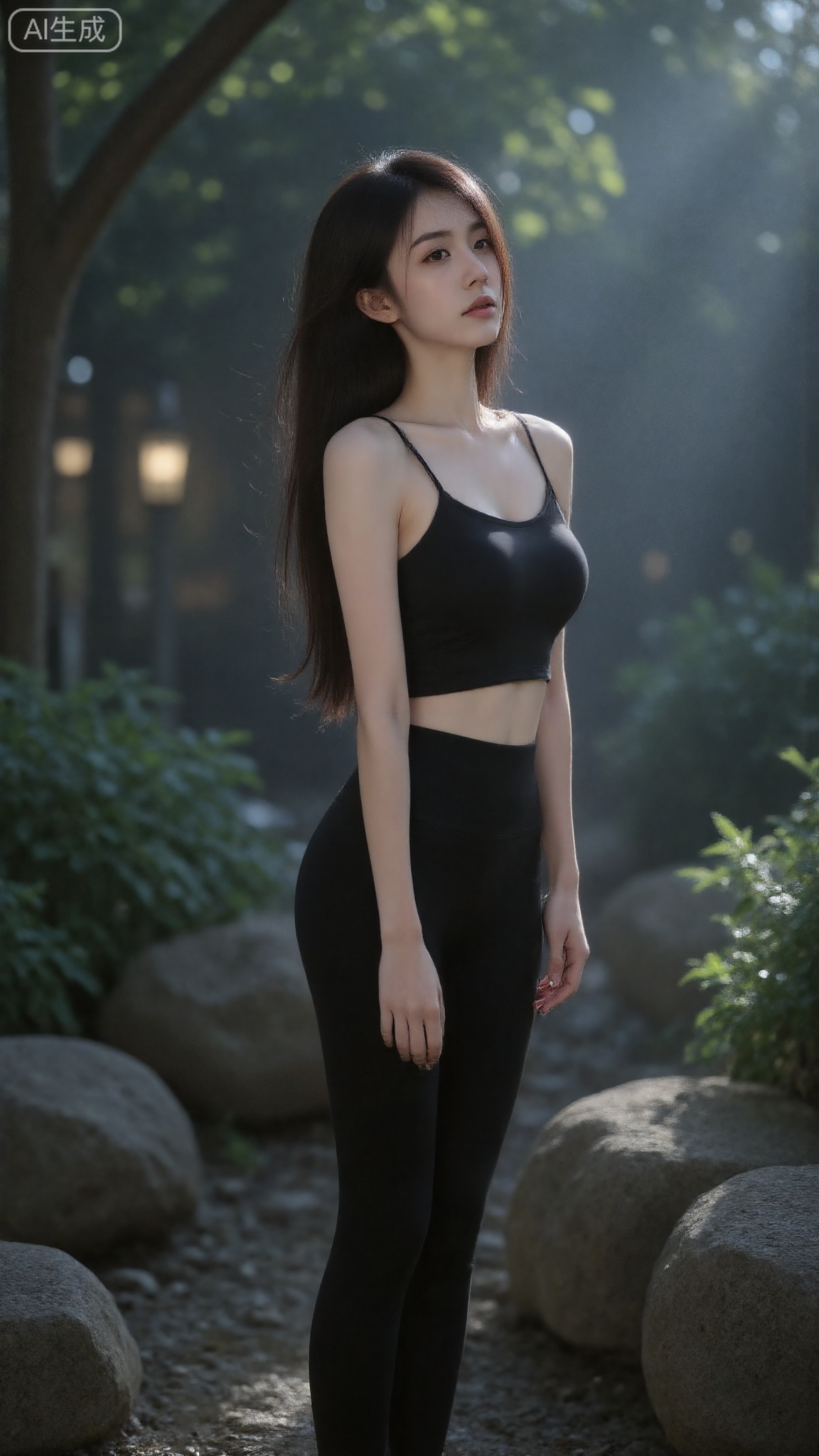 finely detail, (dark),Depth of field,(((masterpiece))),((extremely detailed CG unity 8k wallpaper)),best quality, high resolution illustration,
Amazing,intricate detail,
(best illumination, best shadow, an extremely delicate and beautiful),
(((Tyndall effect))),(((dense))),((fog)),((God's light)),(((backlight))),((light leaks)),((Airborne dust)),
moss,clover,Forsythia,Erigeron,
anime artwork cinematic light,1girl,solo,A tall, voluptuous, slender lady,wearing tight yoga pants, yoga  crop top, dynamic pose,extremely detailed .    anime style, key visual, vibrant, studio anime,  highly detailed,CNgirl,bf-girl