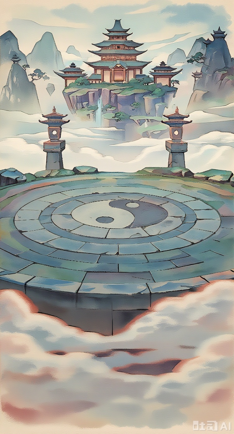 Use the original image as the base composition. Transform the visual style into a colorful Chinese ink-wash painting scene. Apply expressive brushstroke outlines and ink-edged contours to all objects. Incorporate flowing ink textures, water-bleed effects, and layered brushwork. Replace detailed realism with stylized landscapes—mountains, rivers, clouds, trees—with visible ink outlines and watercolor blending. Emphasize rich chromatic washes in indigo, jade green, vermilion, and soft ochre. Avoid monochrome; the result should resemble a vivid, dynamic ink painting with game-ready composition and traditional Eastern aesthetics.