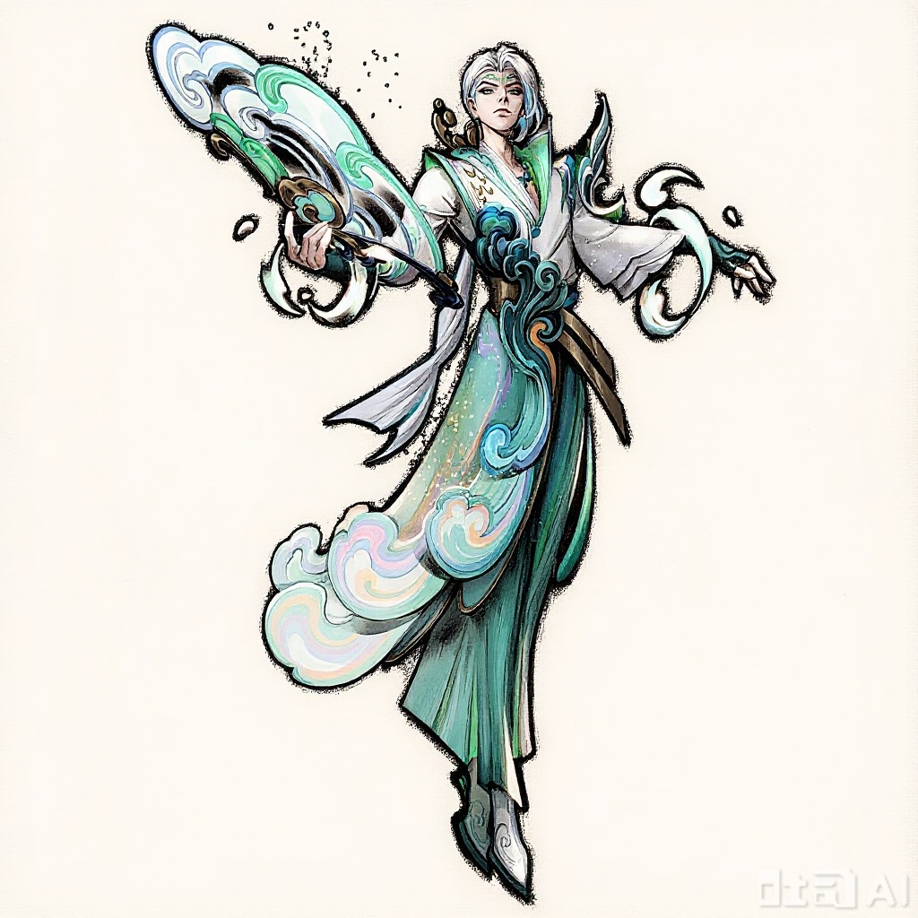 Redraw the characters in the picture into a game ink-wash style, with a light color filter, black brushstrokes outlining the edges and a thick coating effect