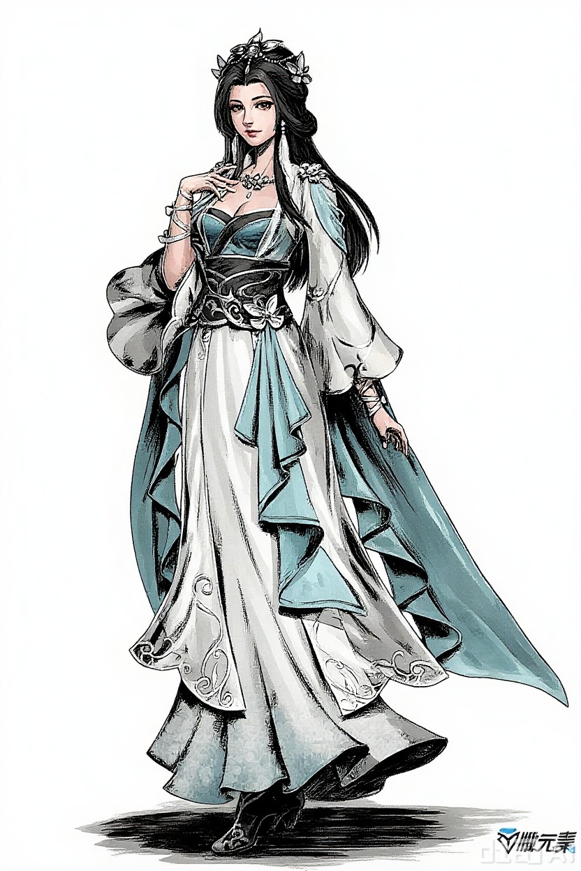 Redraw the characters in the picture into a game ink-wash style, with a light color filter, black brushstrokes outlining the edges and a thick coating effect