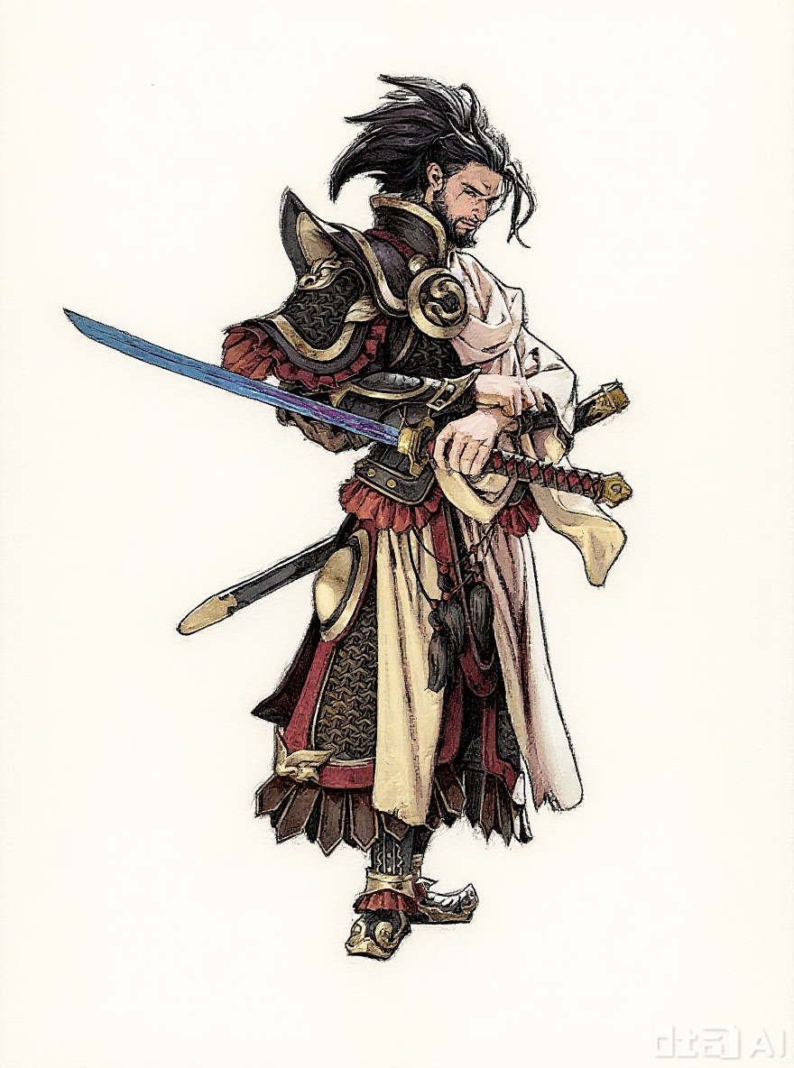 Redraw the characters in the picture into a game ink-wash style, with a light color filter, black brushstrokes outlining the edges and a thick coating effect