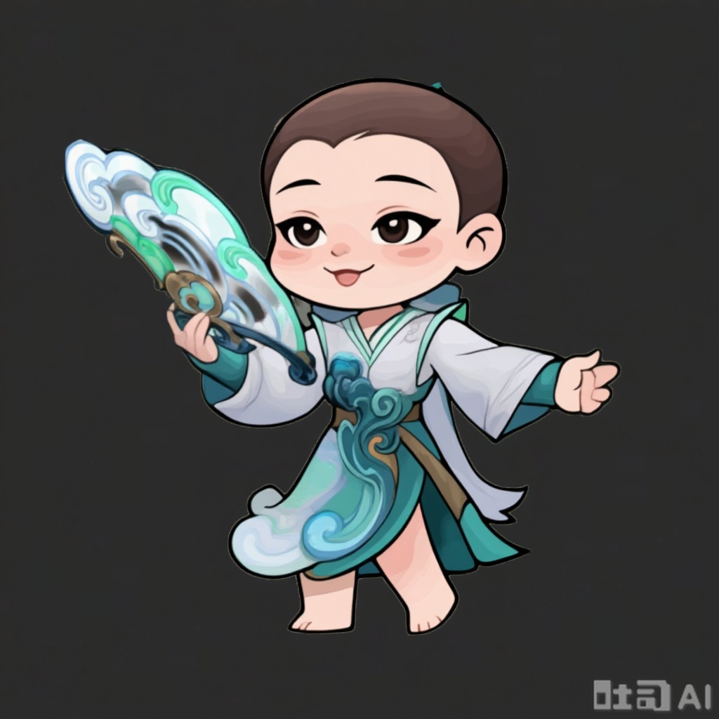 The character is transformed into a Q-style baby cartoon by referring to the character's posture and modeling elements. It features a cute short person with short legs and Chinese-style baby cartoon illustrations.